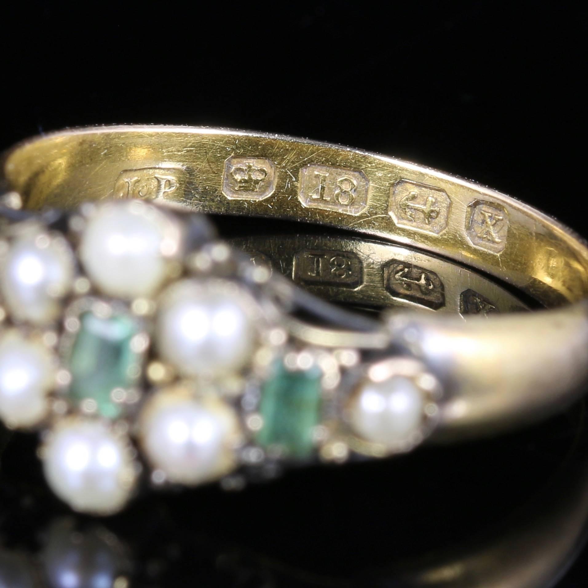 Antique Georgian Emerald Pearl Ring 18 Carat Gold Dated 1821 1