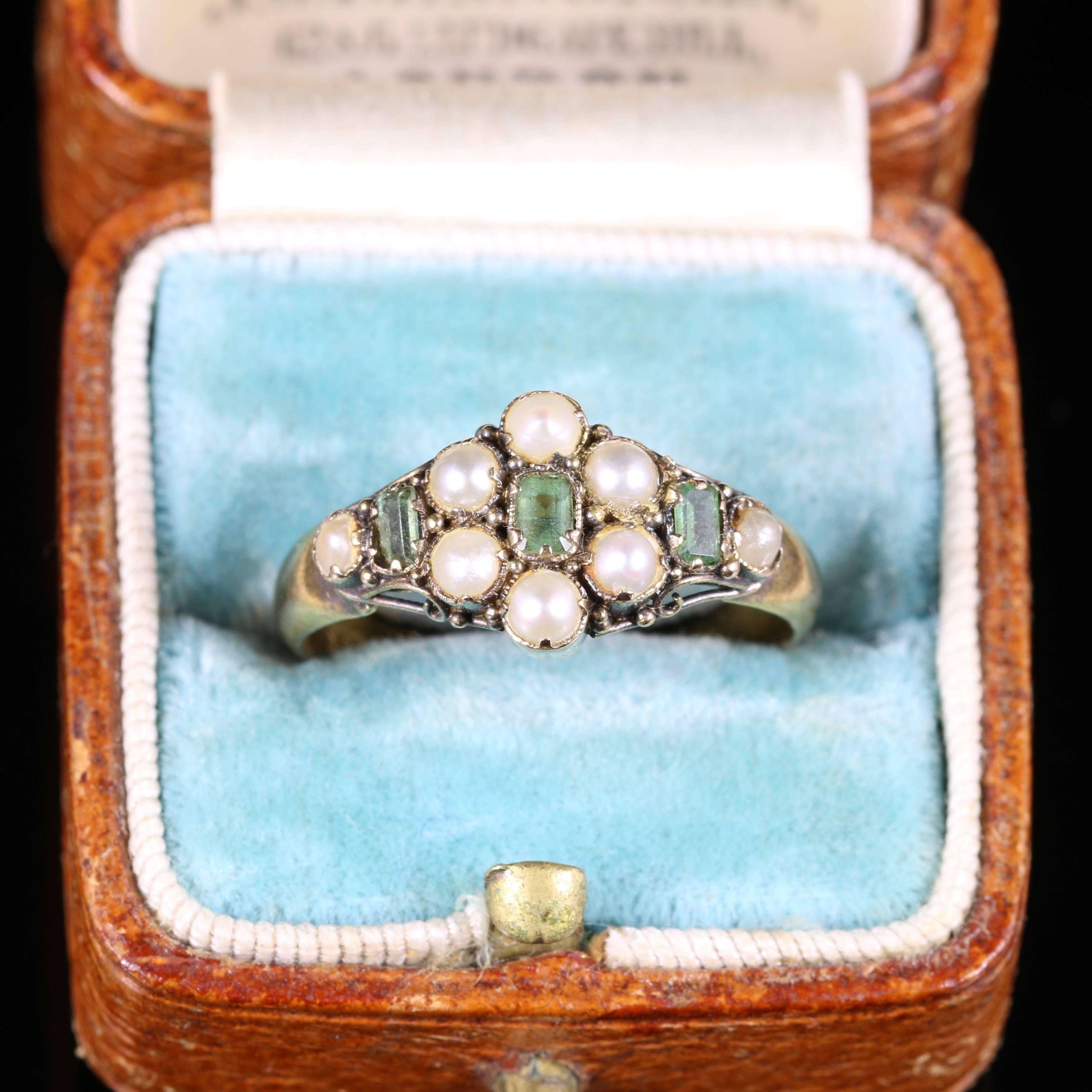 Antique Georgian Emerald Pearl Ring 18 Carat Gold Dated 1821 2