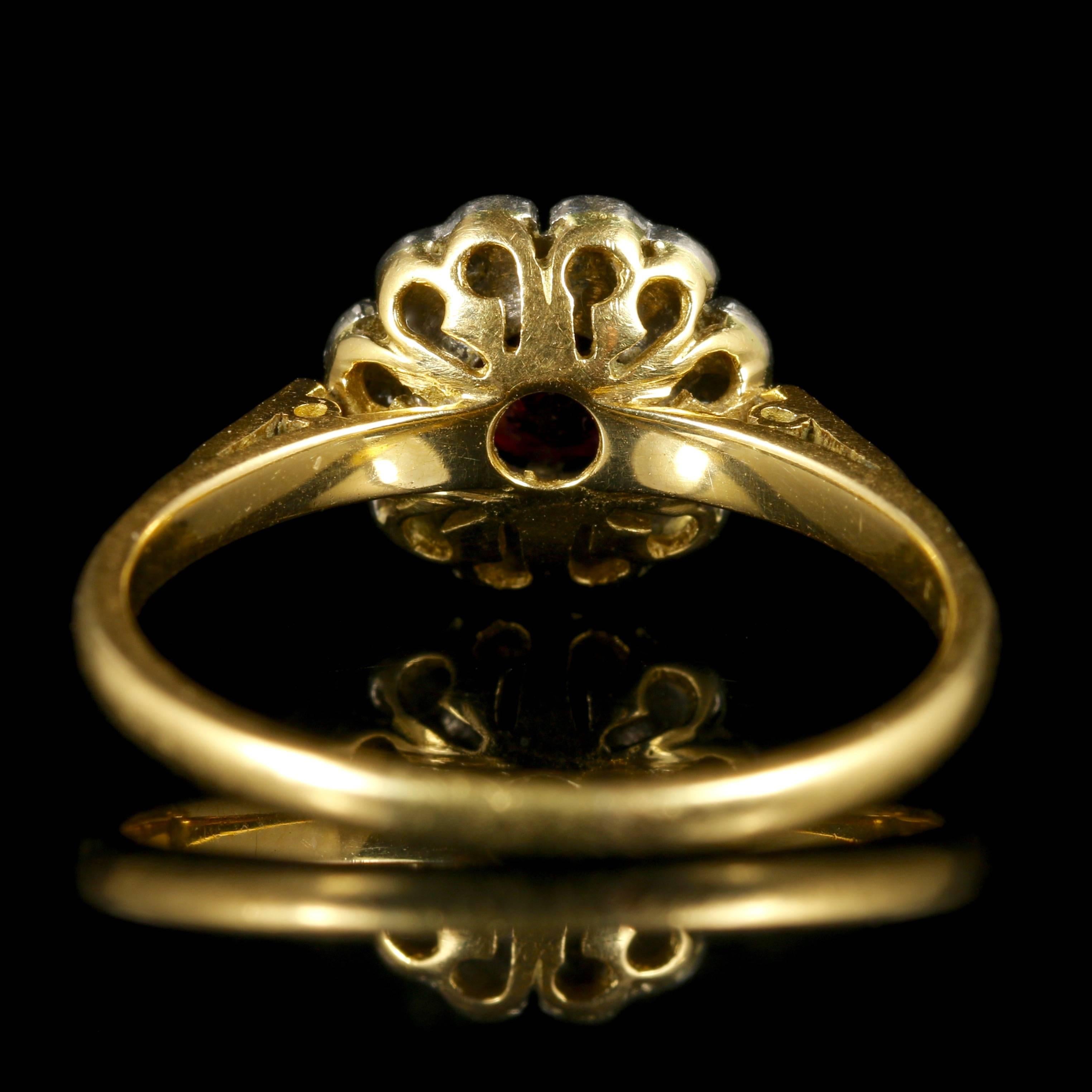 Antique Victorian Ruby Diamond Cluster Ring 18 Carat Gold Platinum In Excellent Condition In Lancaster, Lancashire