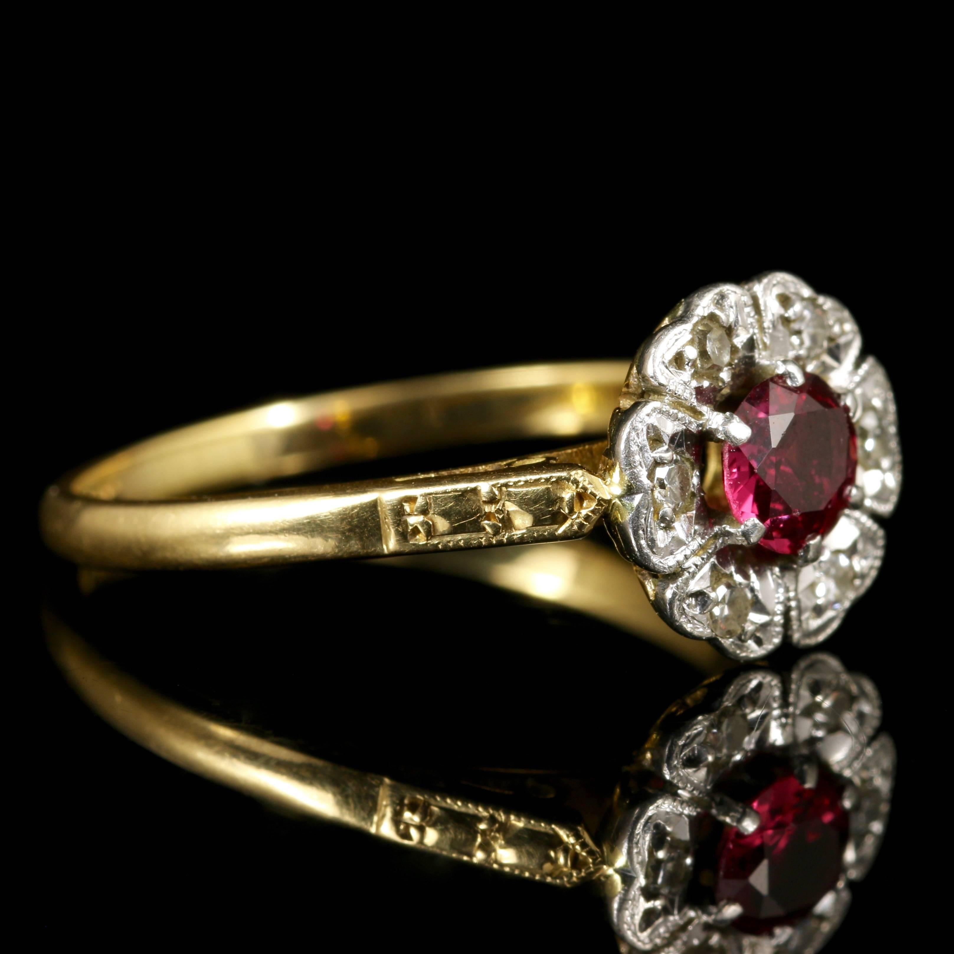 Women's Antique Victorian Ruby Diamond Cluster Ring 18 Carat Gold Platinum