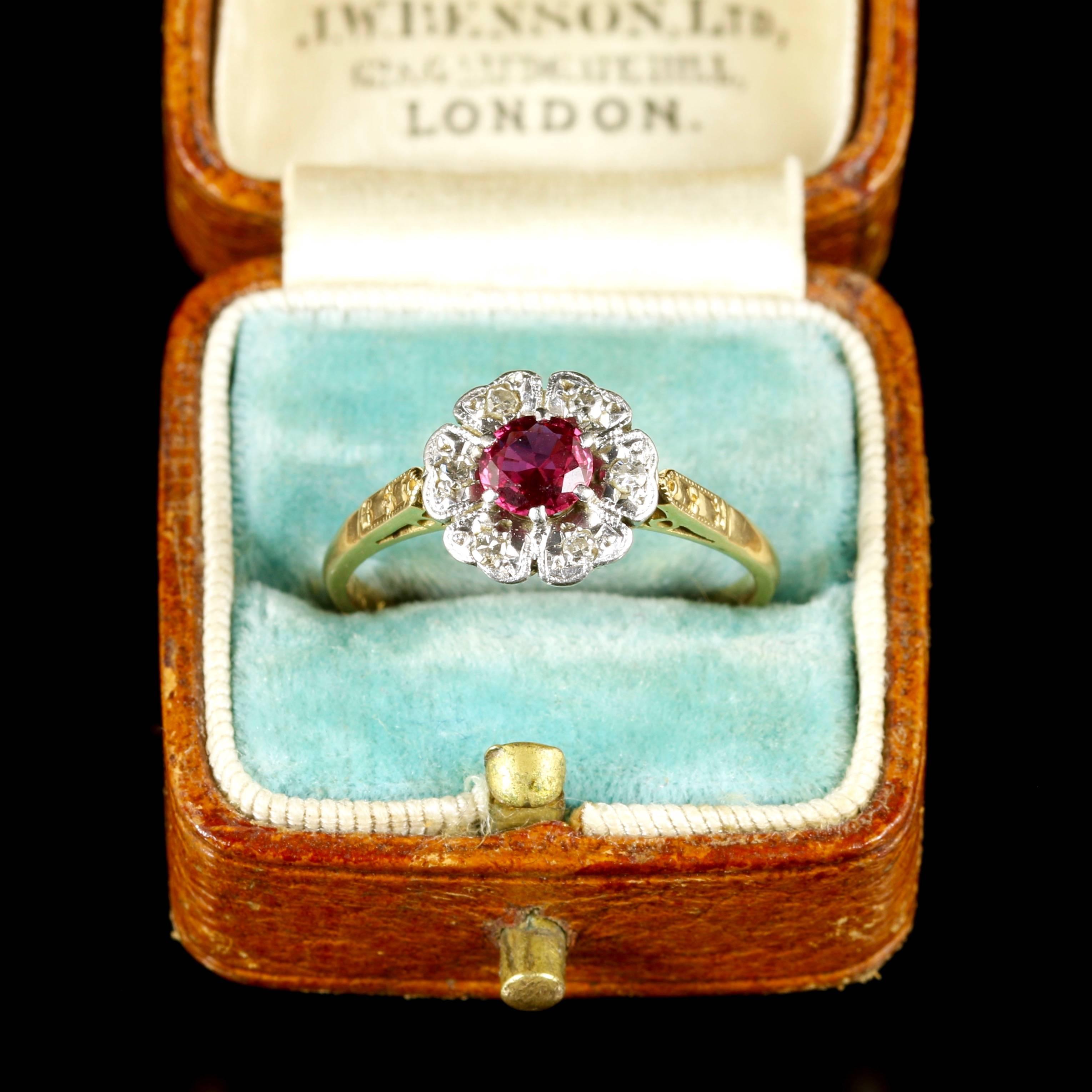Antique Victorian Ruby Diamond Cluster Ring 18 Carat Gold Platinum 2