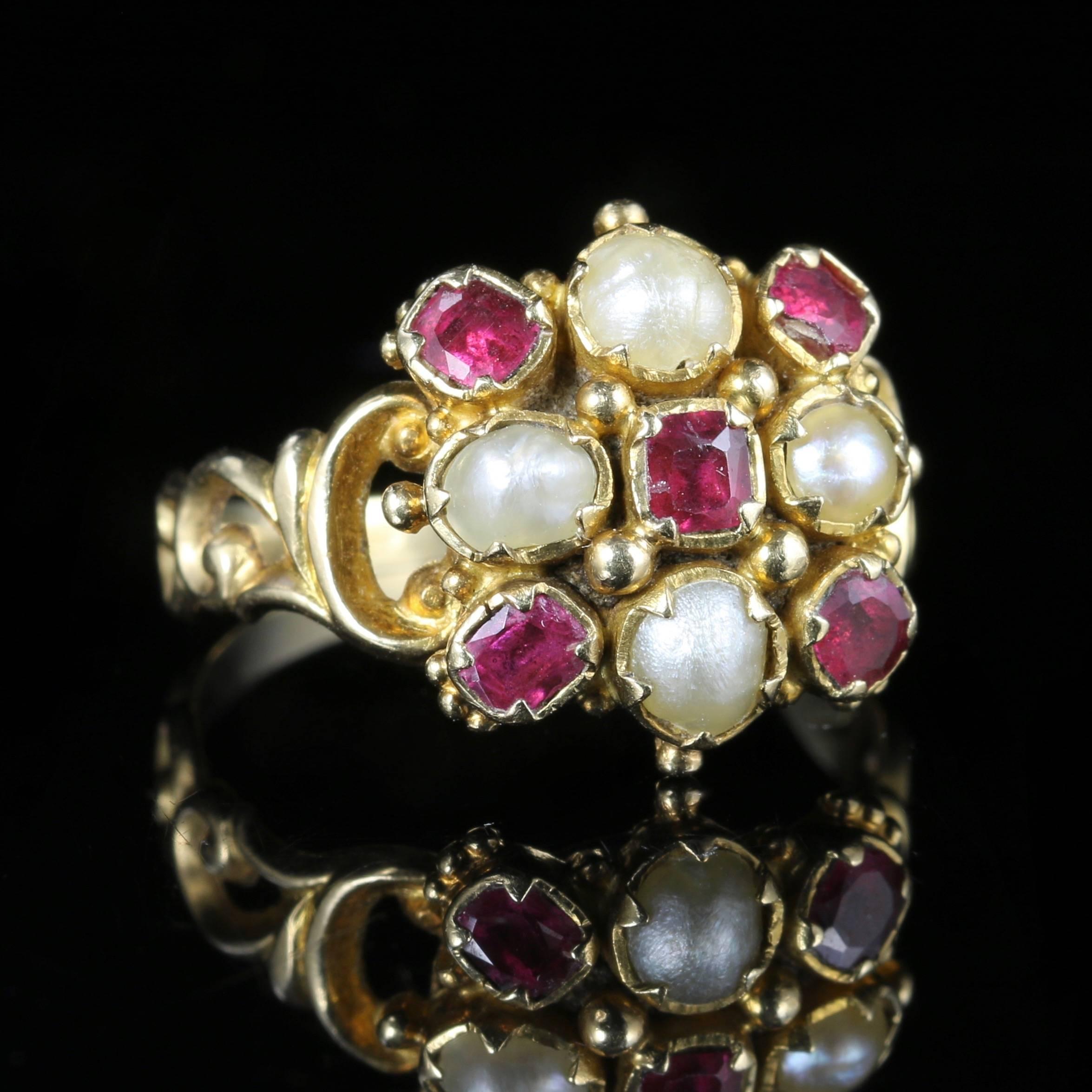 Women's Antique Georgian Ruby Pearl Ring 18 carat Gold, circa 1800