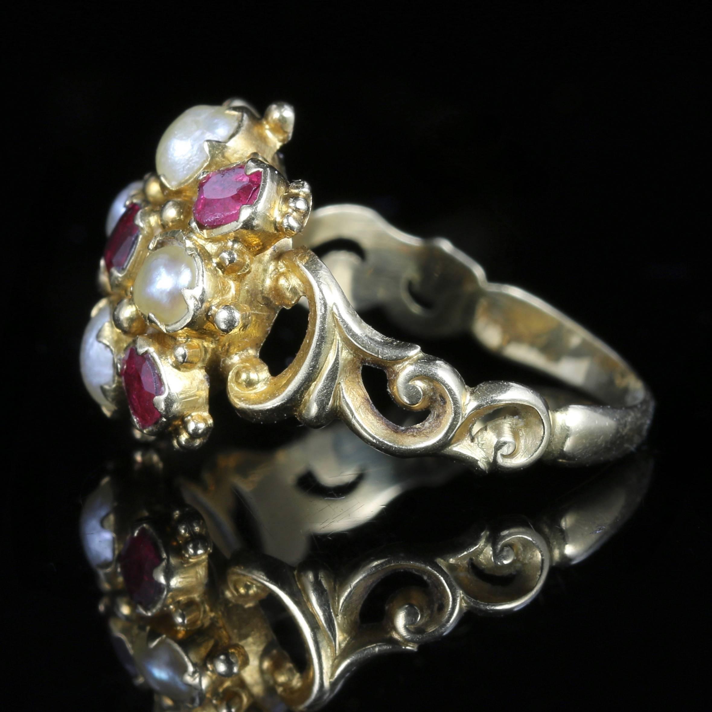 Antique Georgian Ruby Pearl Ring 18 carat Gold, circa 1800 1