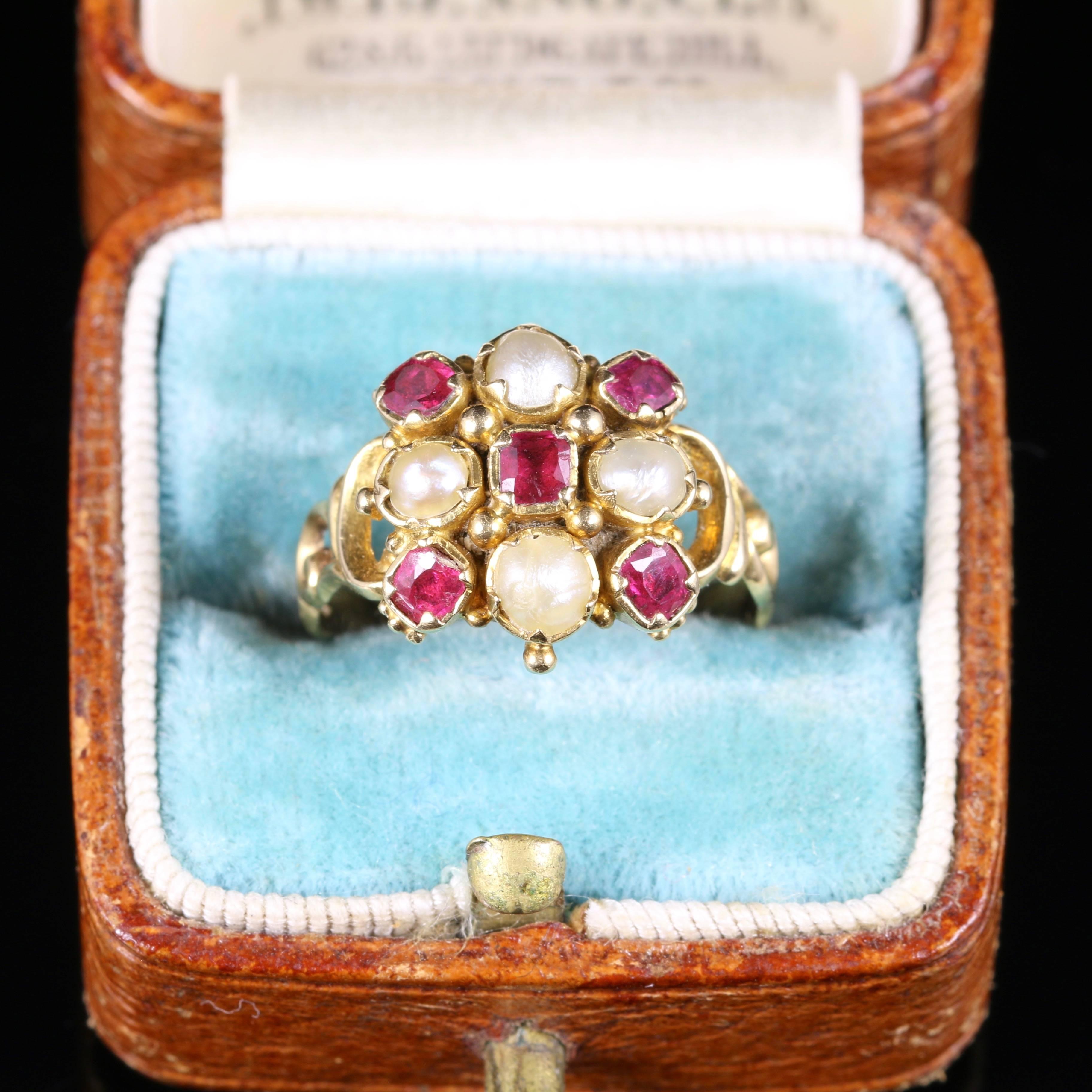 Antique Georgian Ruby Pearl Ring 18 carat Gold, circa 1800 2