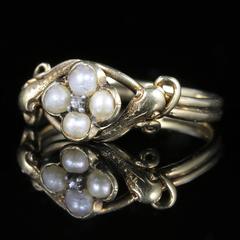 Antique Georgian Diamond Pearl Snake Ring 18 Carat Gold, circa 1800