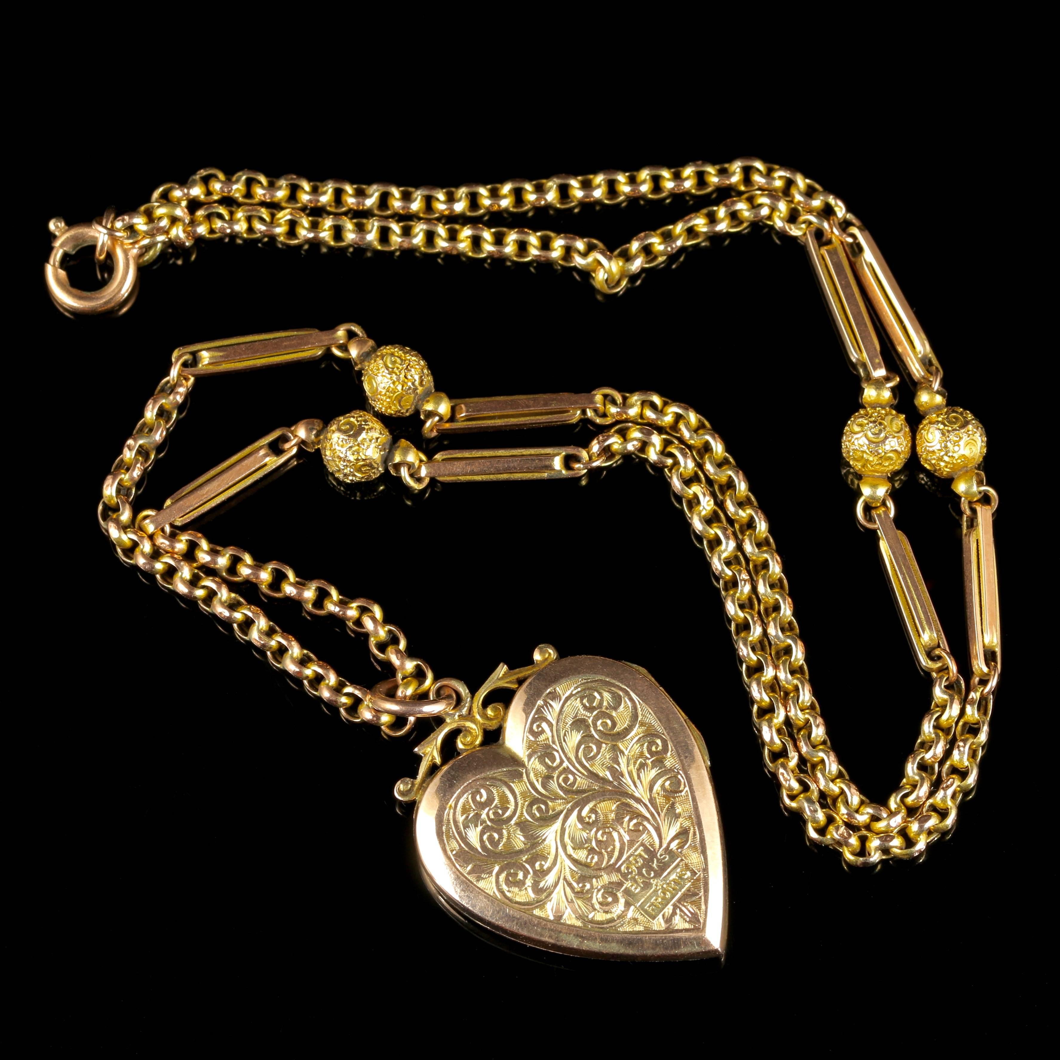 Antique Victorian Gold Heart Locket and Chain circa 1900 2