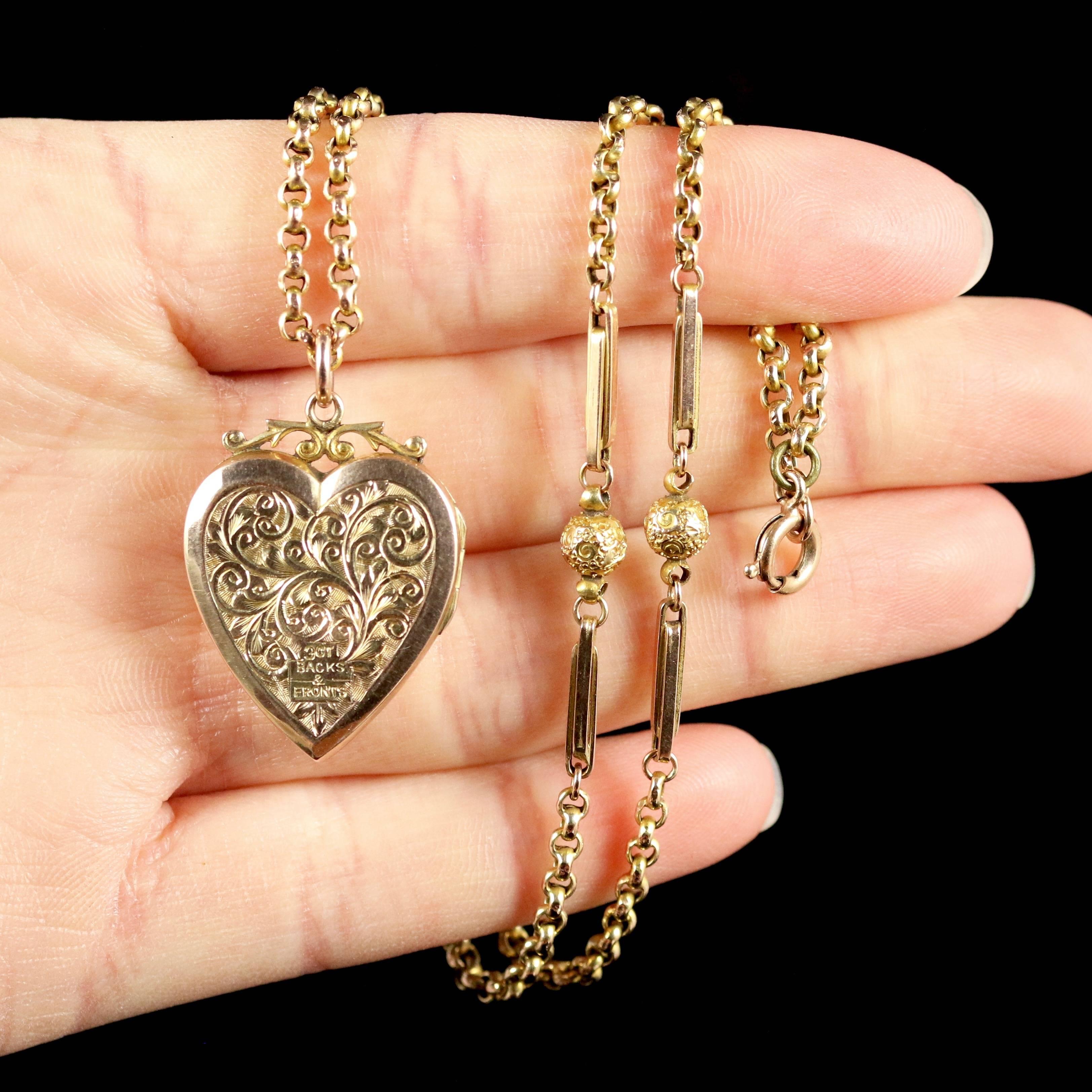 Antique Victorian Gold Heart Locket and Chain circa 1900 3