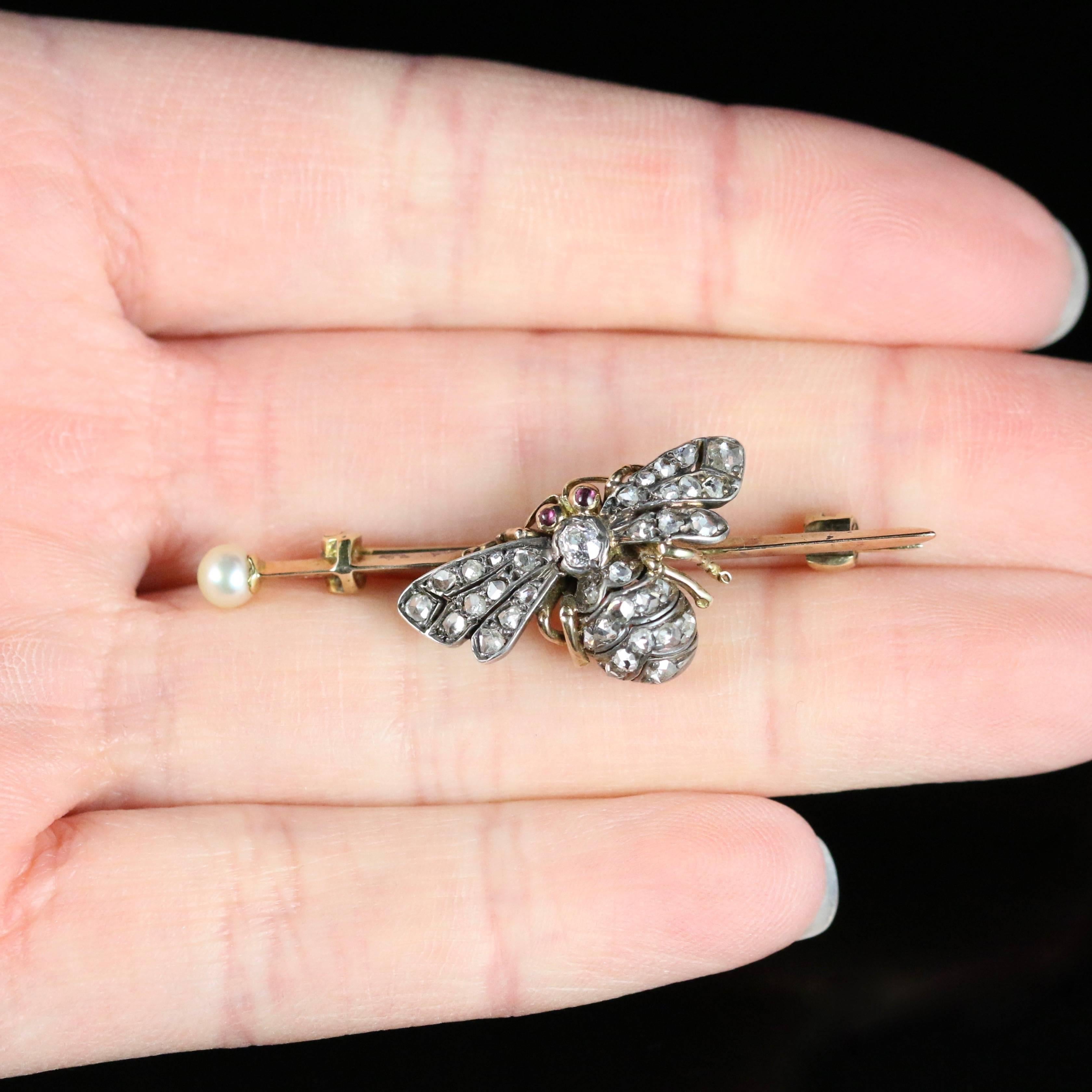 Antique Victorian Diamond Insect Butterfly Brooch 18 Carat Gold, circa 1900 6