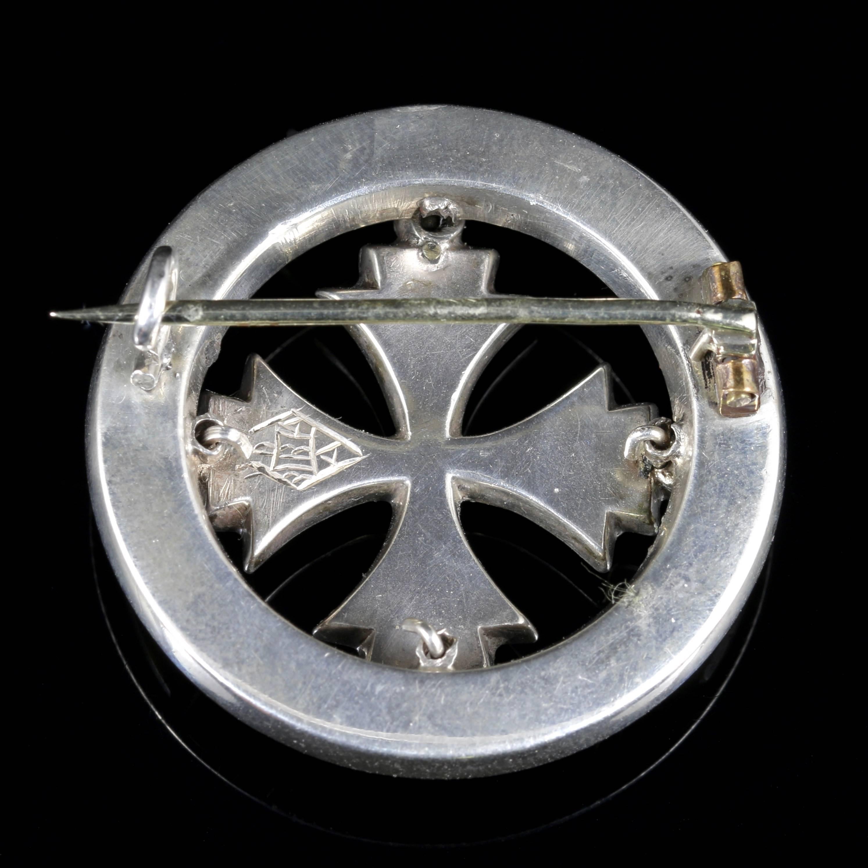 Antique Scottish Agate Celtic Cross Brooch Silver 2