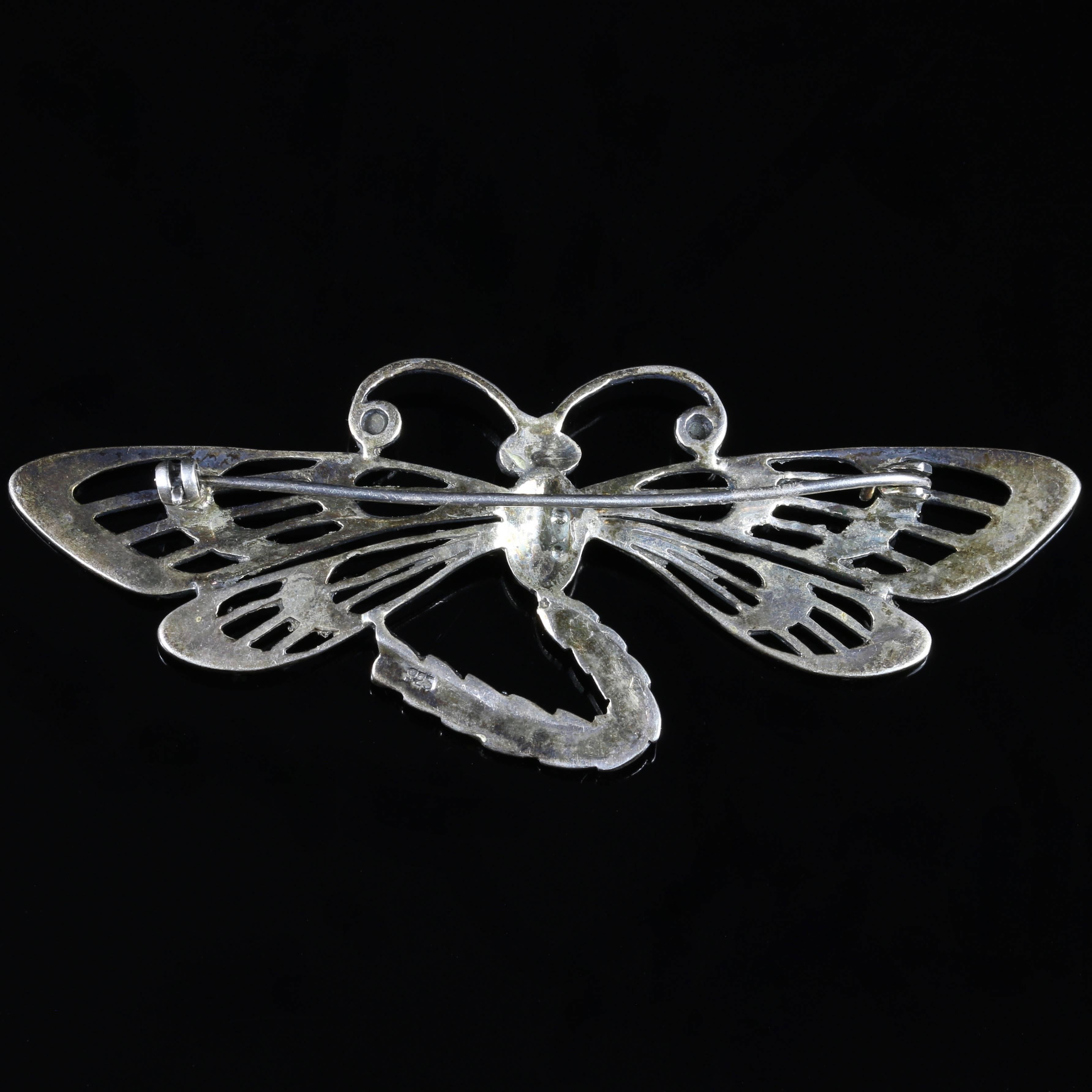 Antique Victorian Silver Marcasite Dragonfly Brooch 1