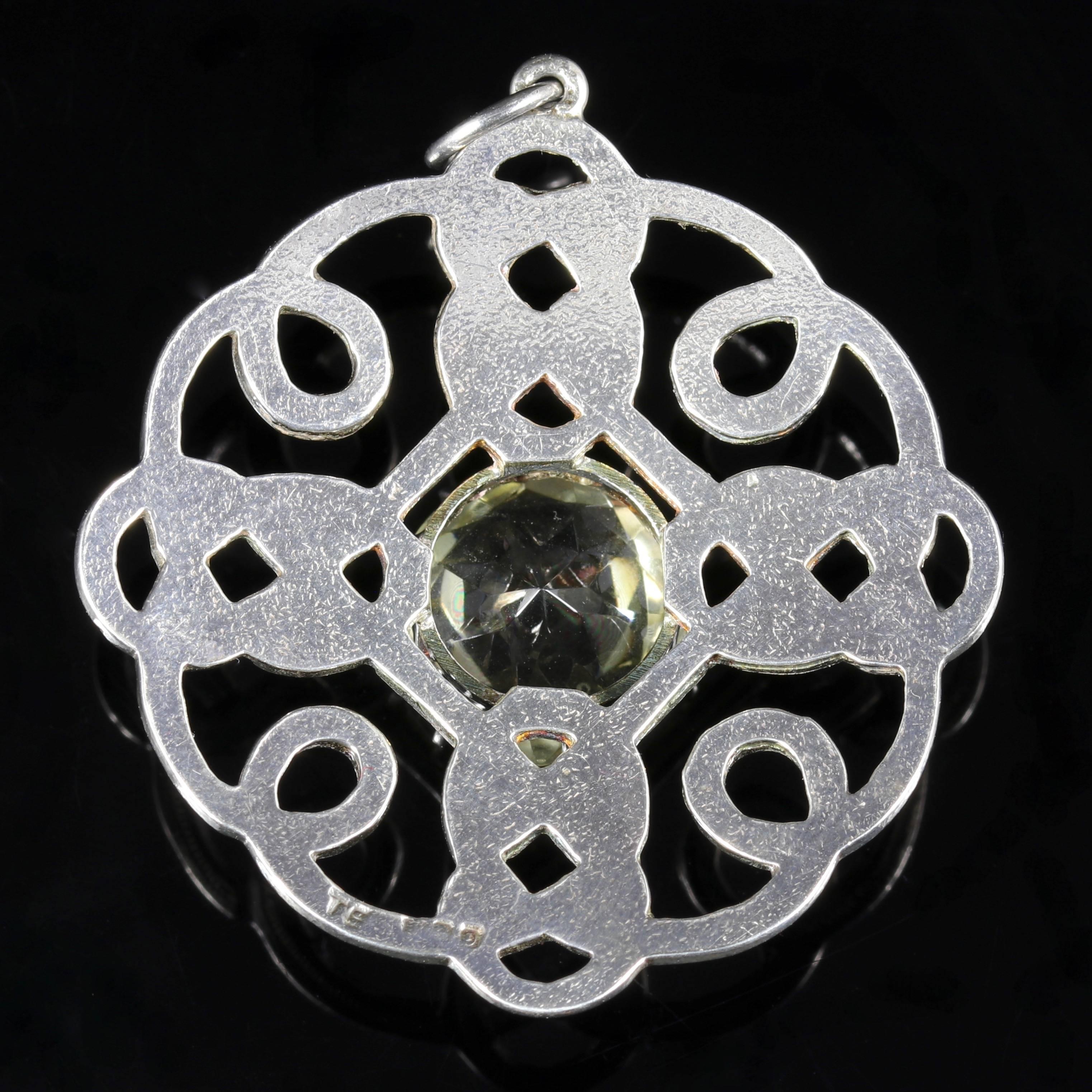 Antique Scottish Silver Pendant Citrine Stone Celtic 3