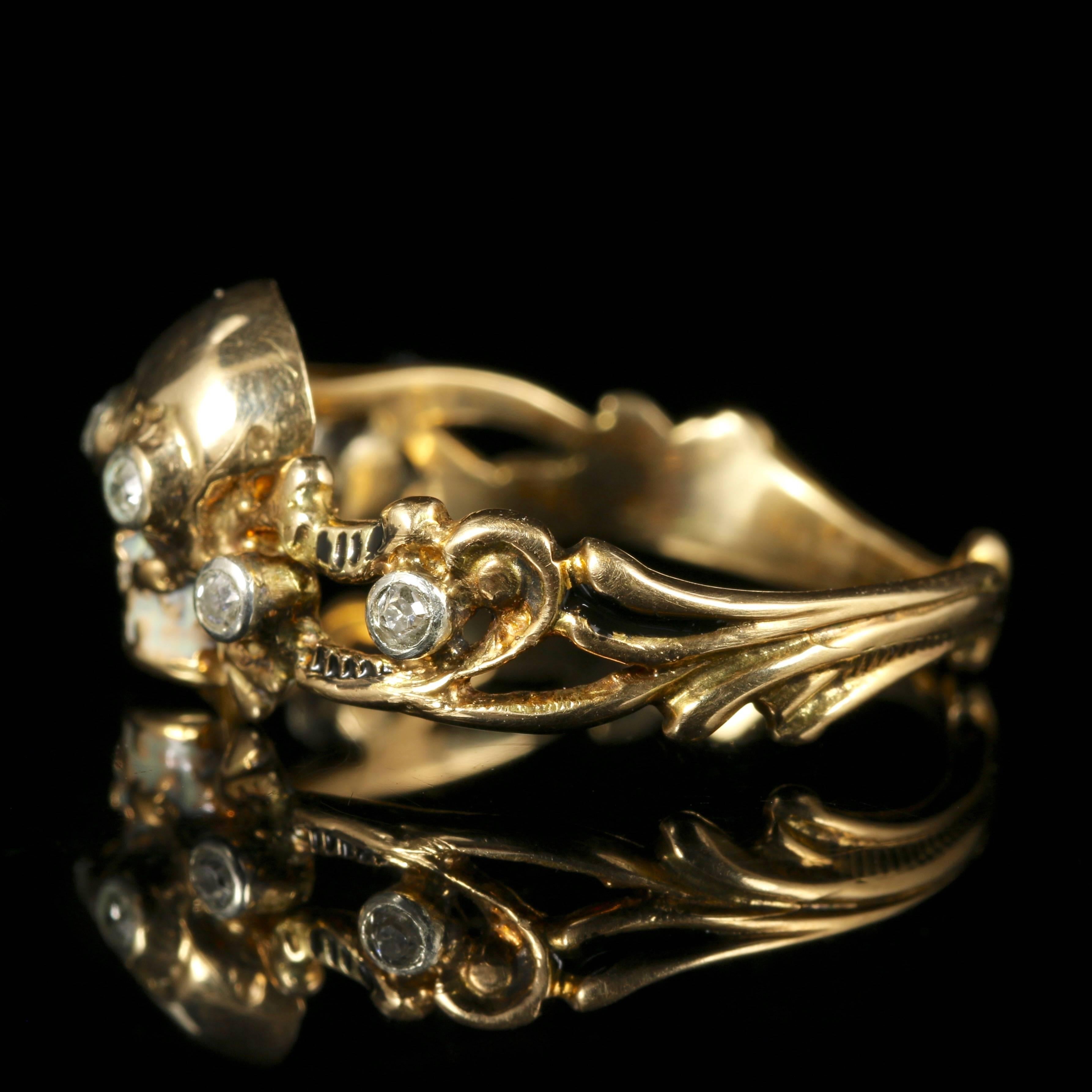 Georgian Memento Mori Diamond Skull Cross Bone Diamond Gold Ring