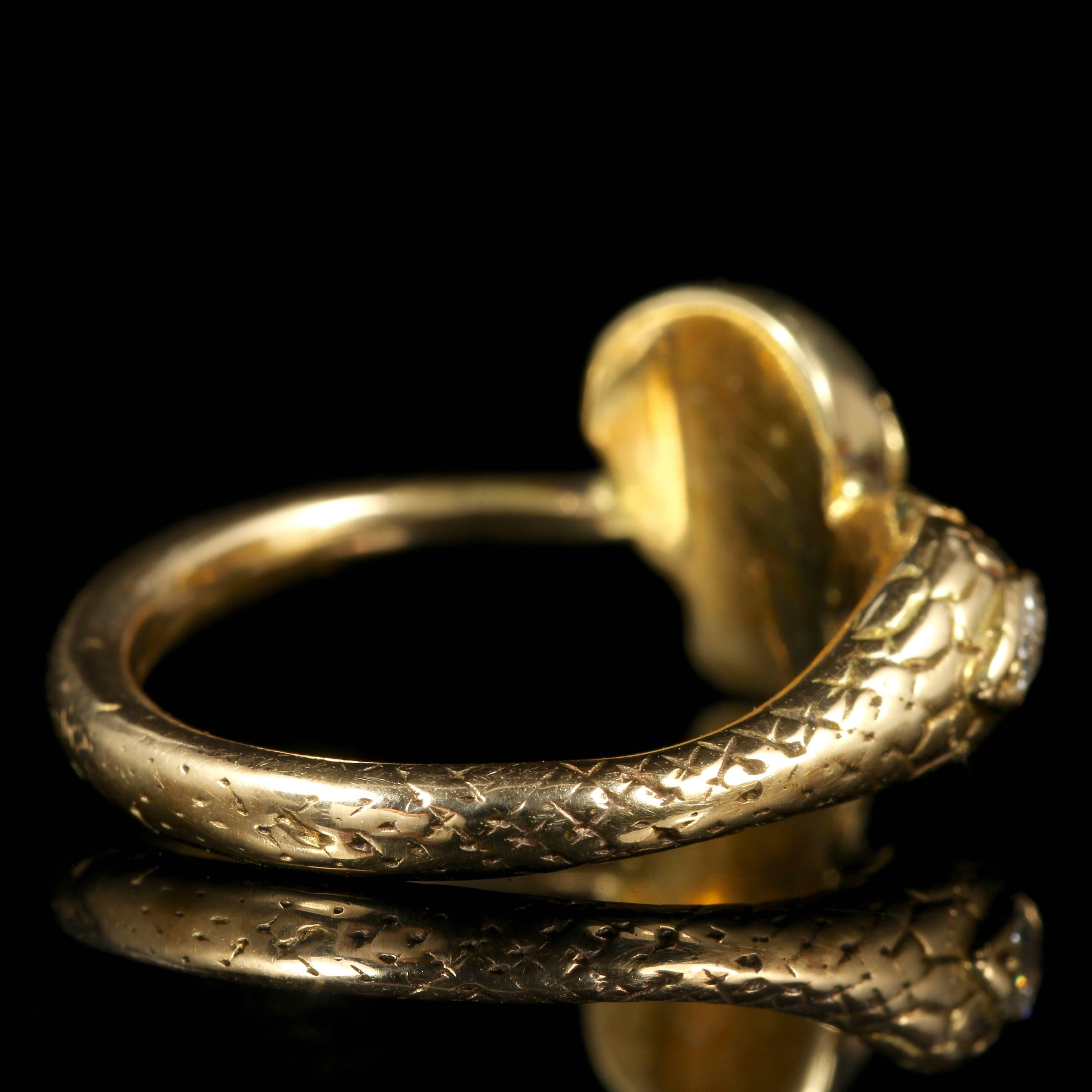 Women's or Men's Momento Mori Diamond Yellow Gold Skull Snake Ring