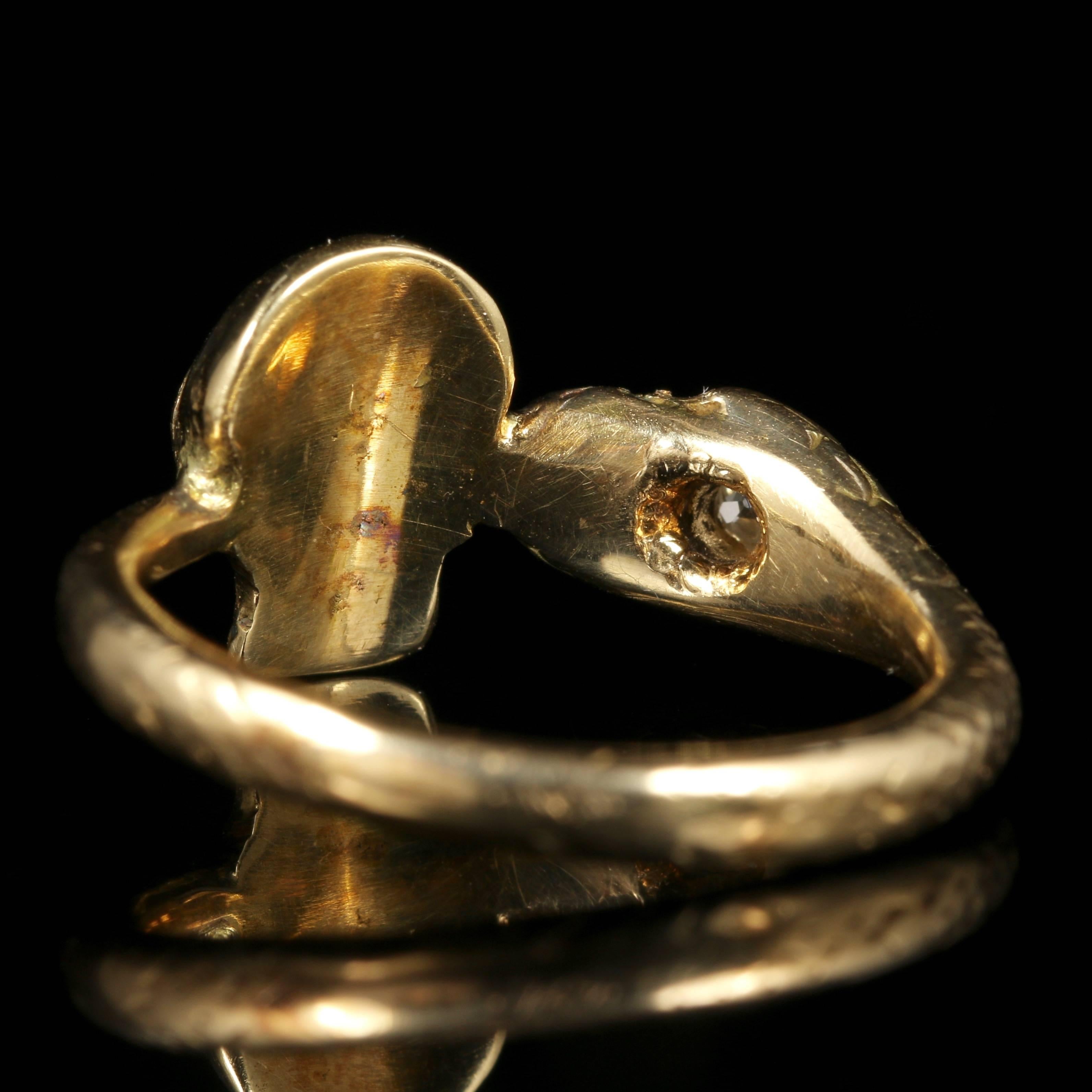 Momento Mori Diamond Yellow Gold Skull Snake Ring In Excellent Condition In Lancaster, Lancashire