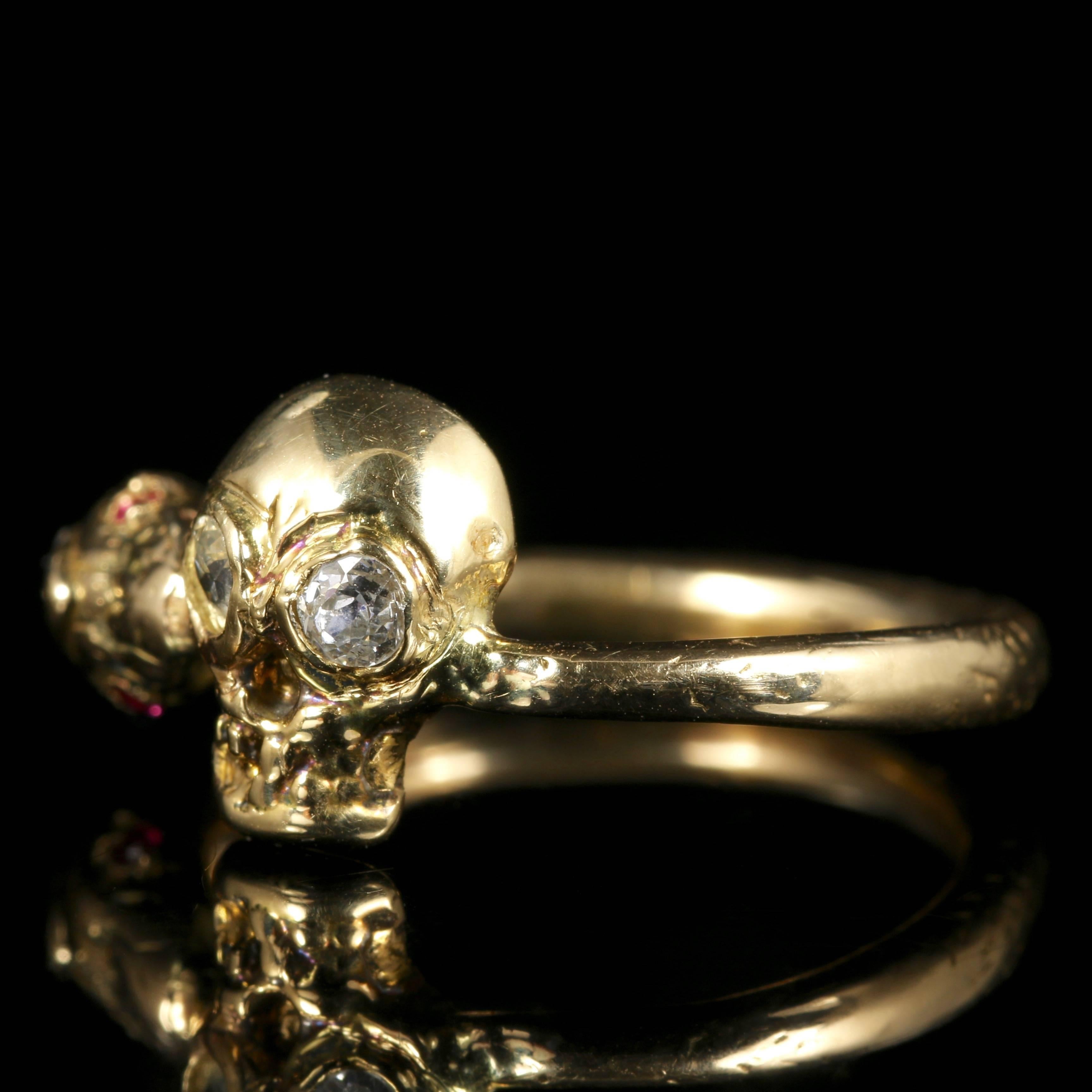 Georgian Momento Mori Diamond Yellow Gold Skull Snake Ring