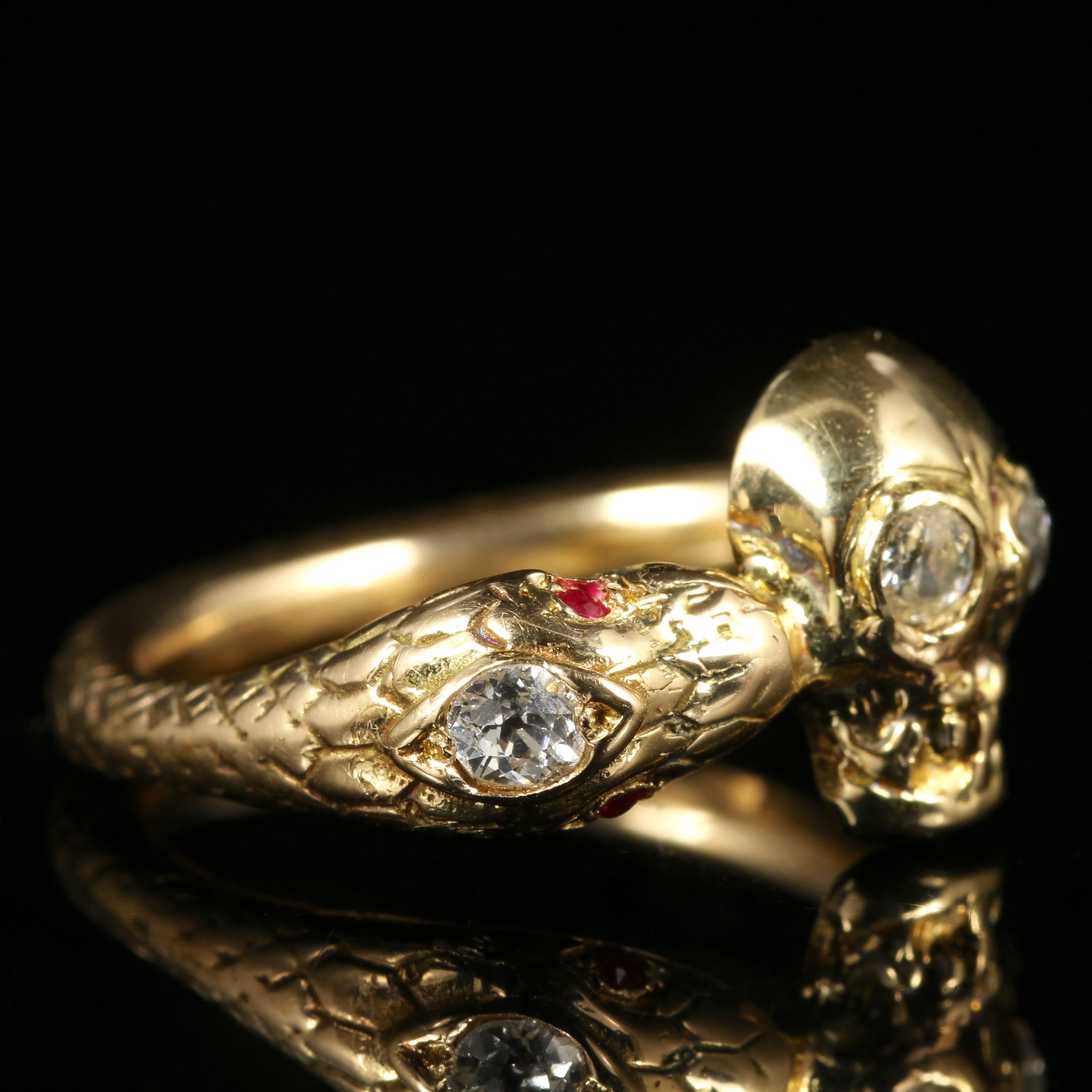 Momento Mori Diamond Yellow Gold Skull Snake Ring 1