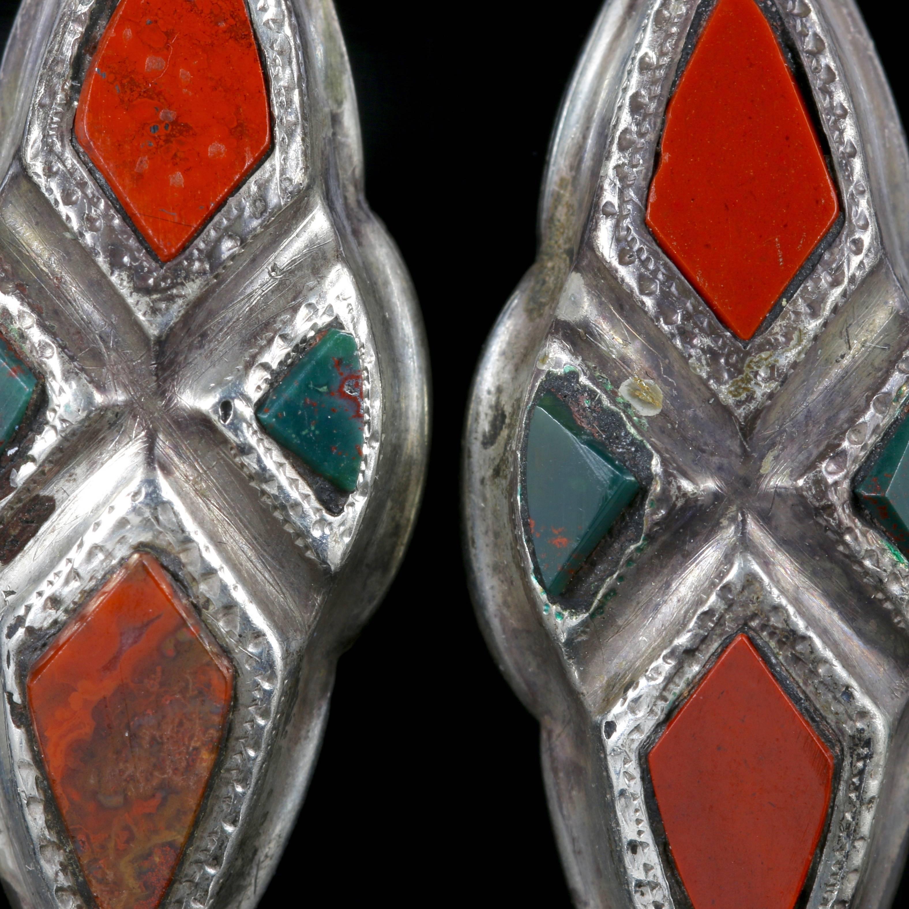Antique Victorian Scottish Agate Silver Earrings, circa 1860 2