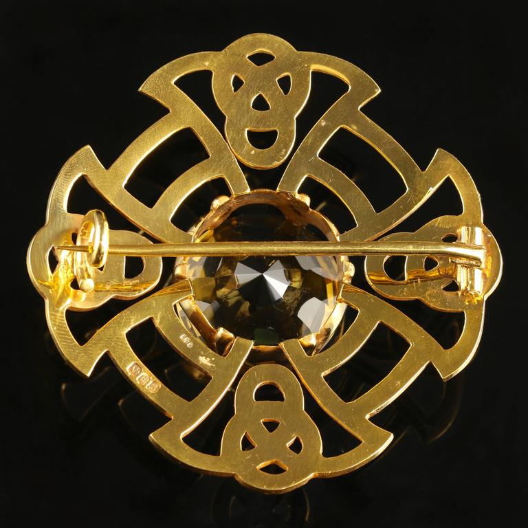 Antique Victorian Scottish Gold Brooch Silver Quartz Very Large