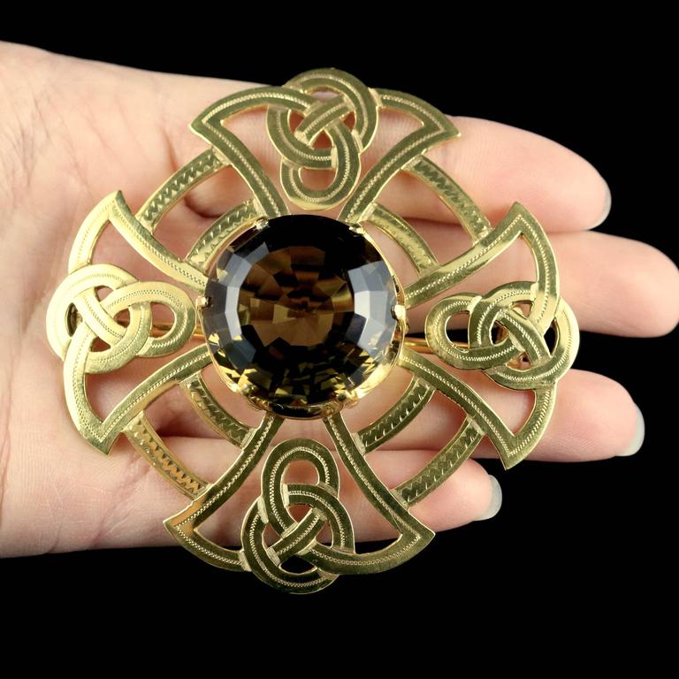 Antique Victorian Scottish Gold Brooch Silver Quartz Very Large