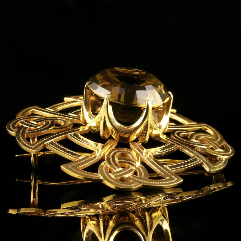 Antique Victorian Scottish Gold Brooch Silver Quartz Very Large