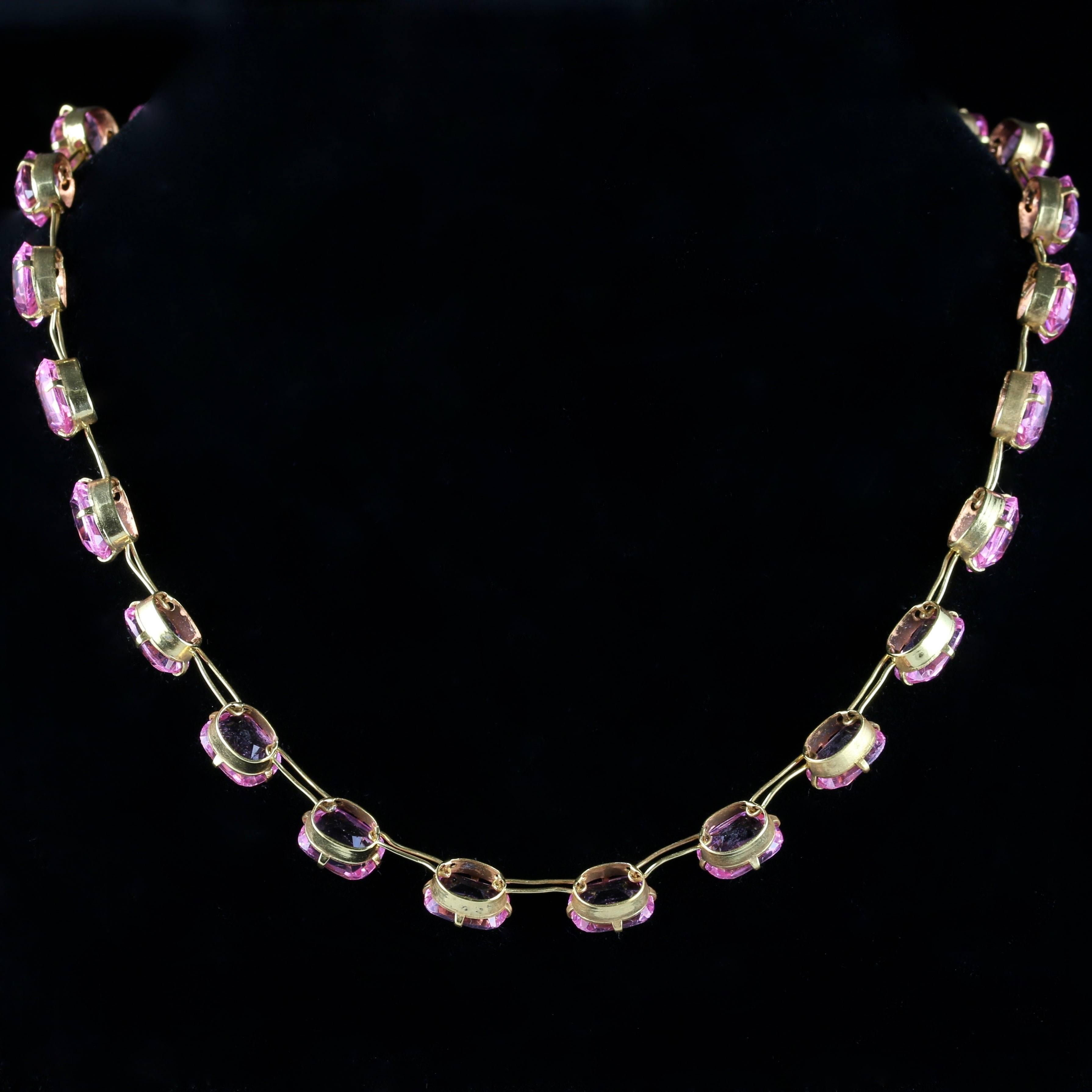 Antique Pink Paste Necklace 18 Carat Gold Gilt 3