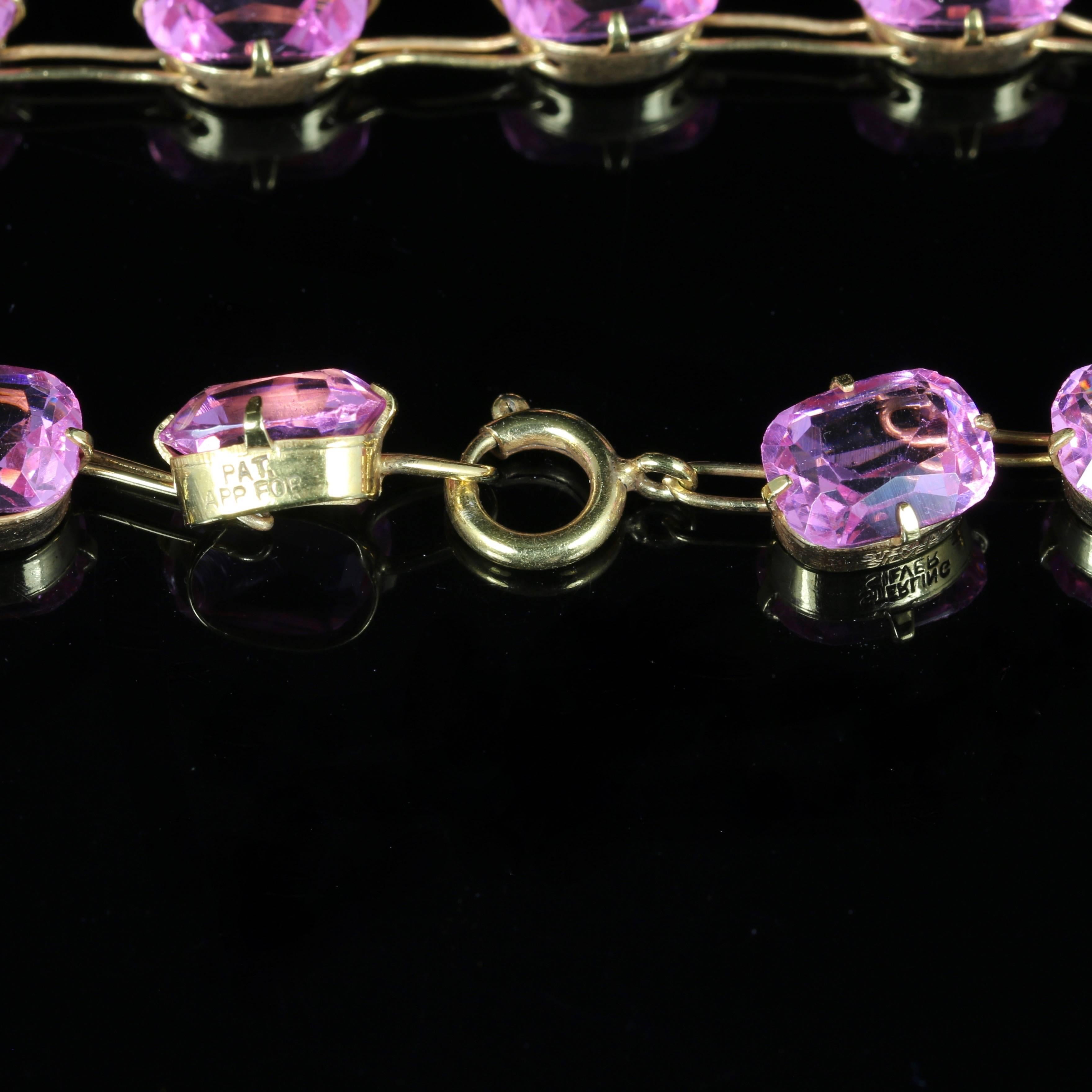 Antique Pink Paste Necklace 18 Carat Gold Gilt In Excellent Condition In Lancaster, Lancashire