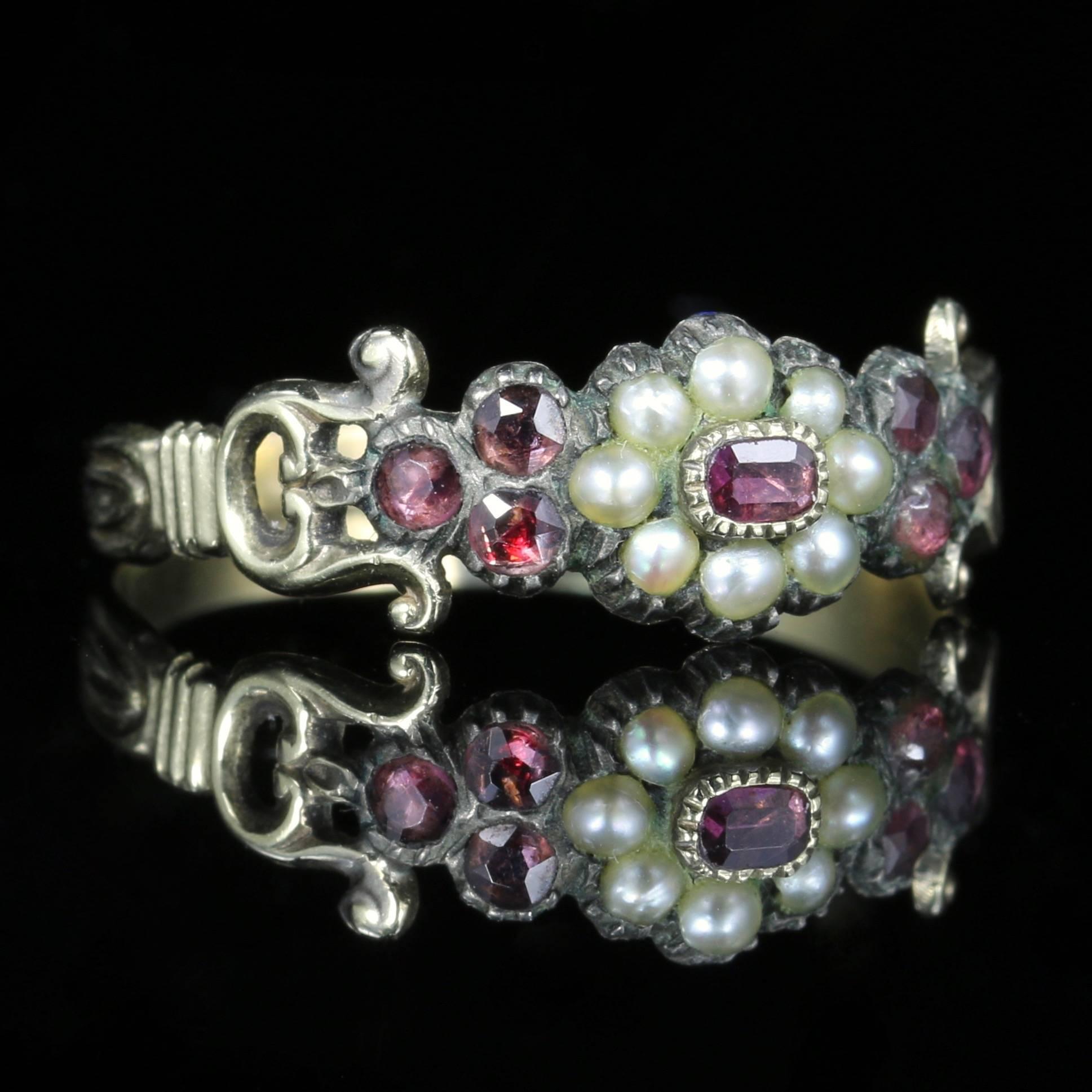 Women's Antique Georgian Garnet Pearl Ring, circa 1780