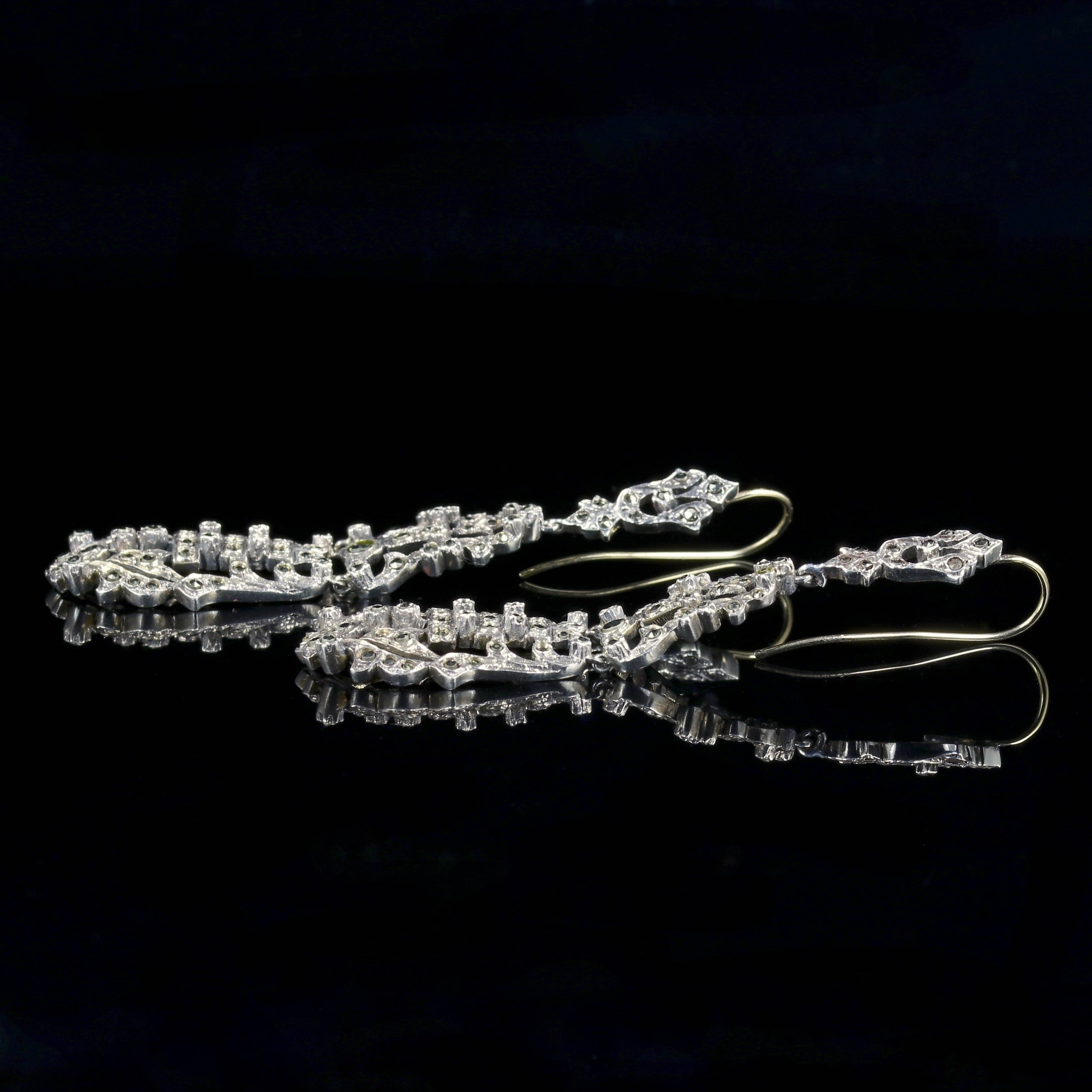 Antique Long Marcasite Earrings, circa 1900 In Excellent Condition In Lancaster, Lancashire