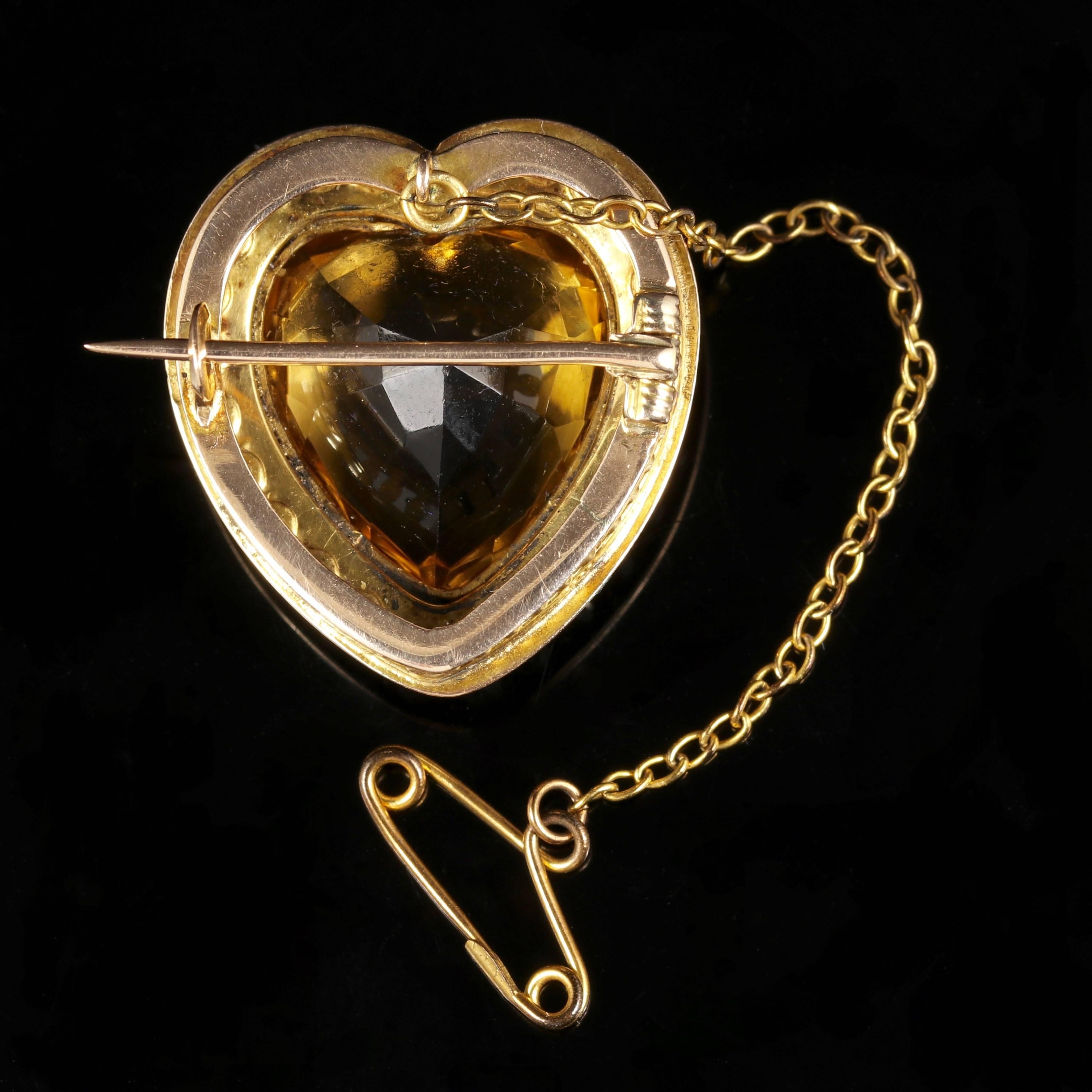 Antique Victorian Citrine Pearl Gold Heart Brooch, circa 1880 4