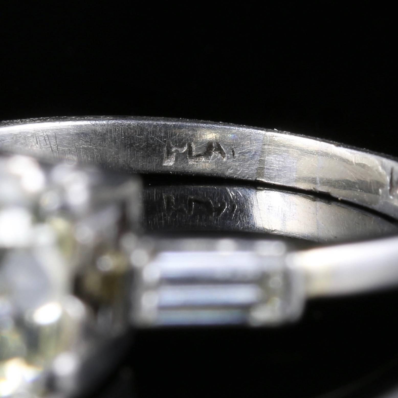 Women's Art Deco Diamond Platinum 2 Carat Cushion Cut Solitaire Engagement Ring