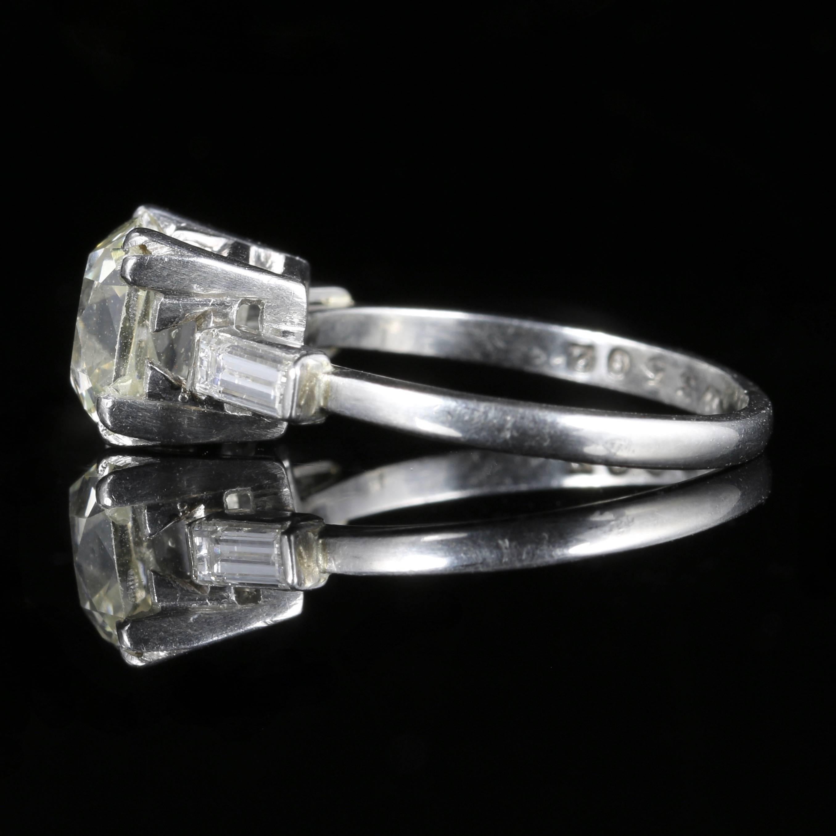 Art Deco Diamond Platinum 2 Carat Cushion Cut Solitaire Engagement Ring In Excellent Condition In Lancaster, Lancashire