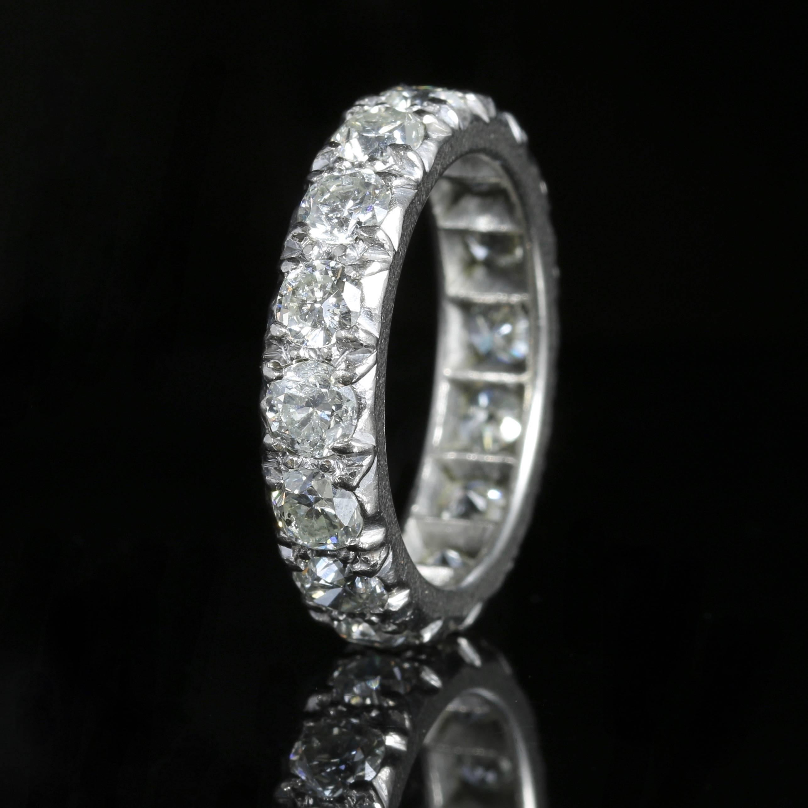 This fabulous Edwardian Diamond full eternity ring is a halo of old cut Diamonds. Set in Platinum.

There are 16 Diamonds in total, each one is approx. 0.24ct in size. Approx. 3.84ct in total

Each Diamond is SI 1 H Colour.

Superb clarity and cut