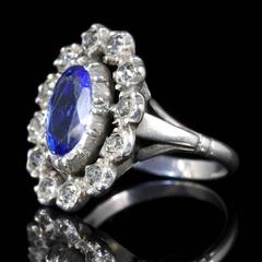 Antique Georgian Blue White Paste Silver Ring, circa 1800