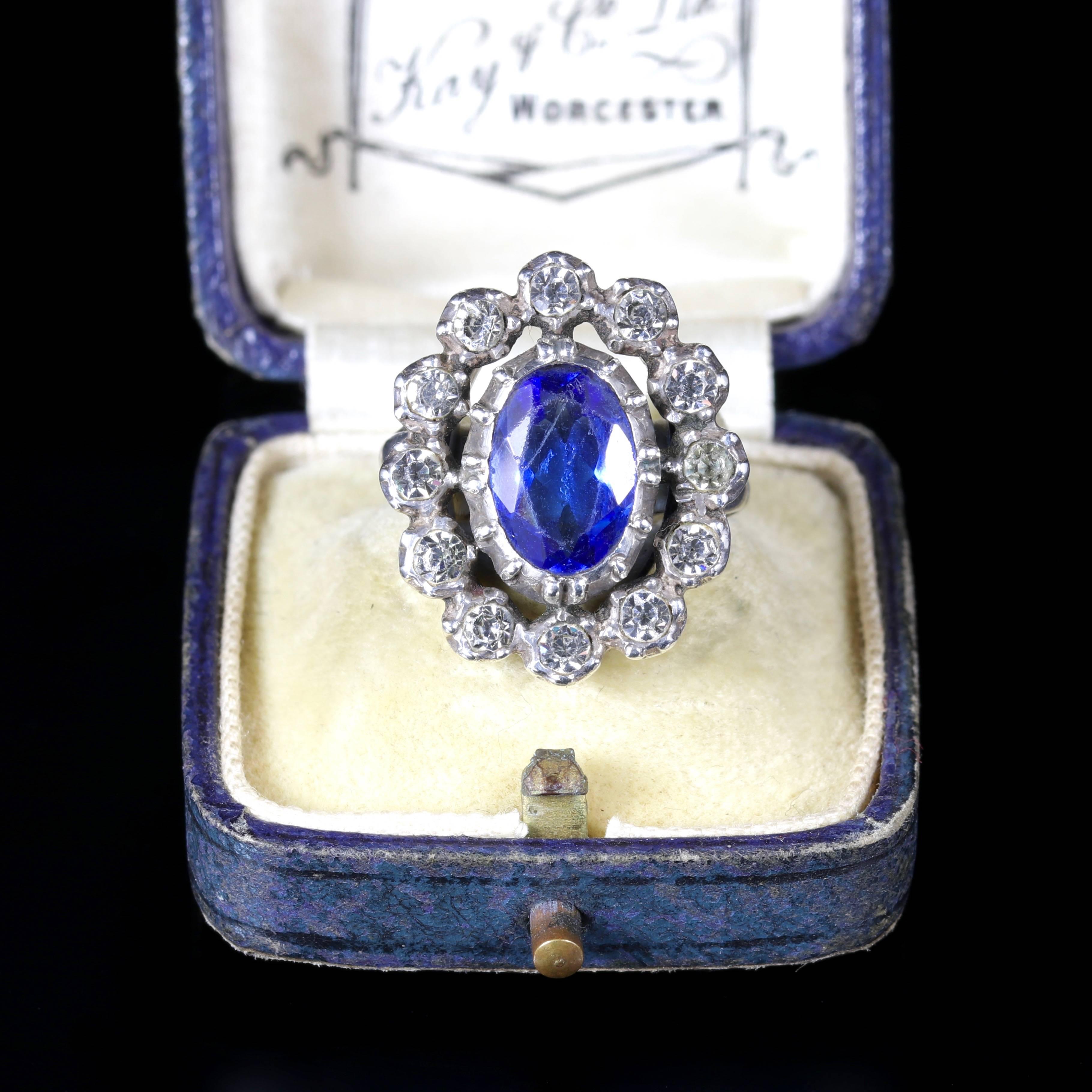 Women's Antique Georgian Blue White Paste Silver Ring, circa 1800 For Sale