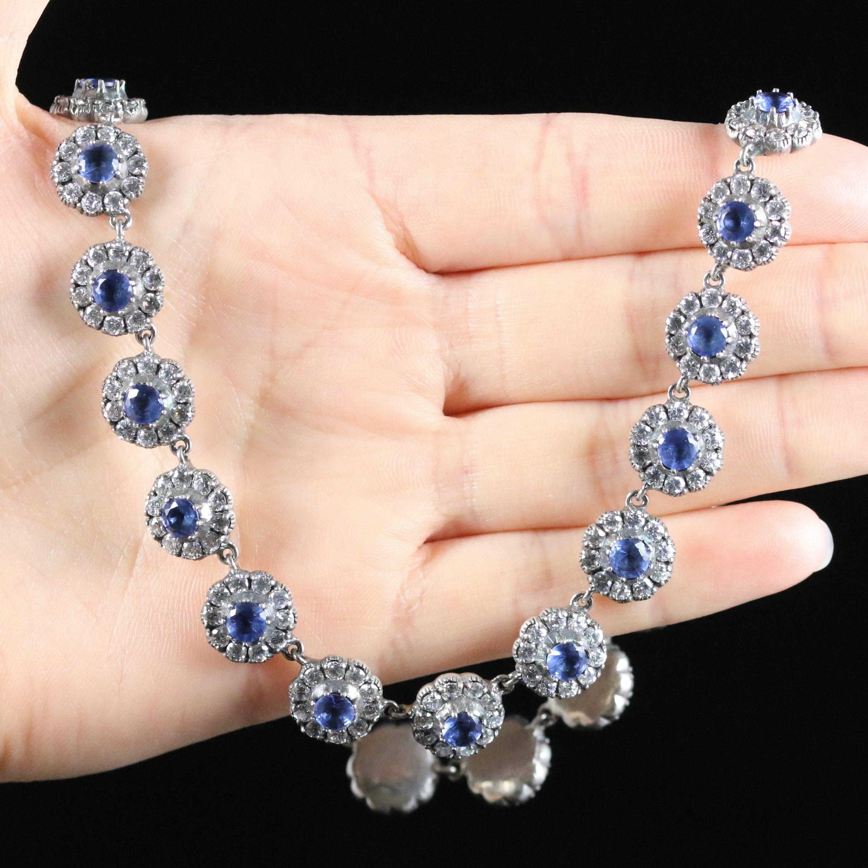 Blue and White Paste Necklace Sterling Silver Cluster Collar 3