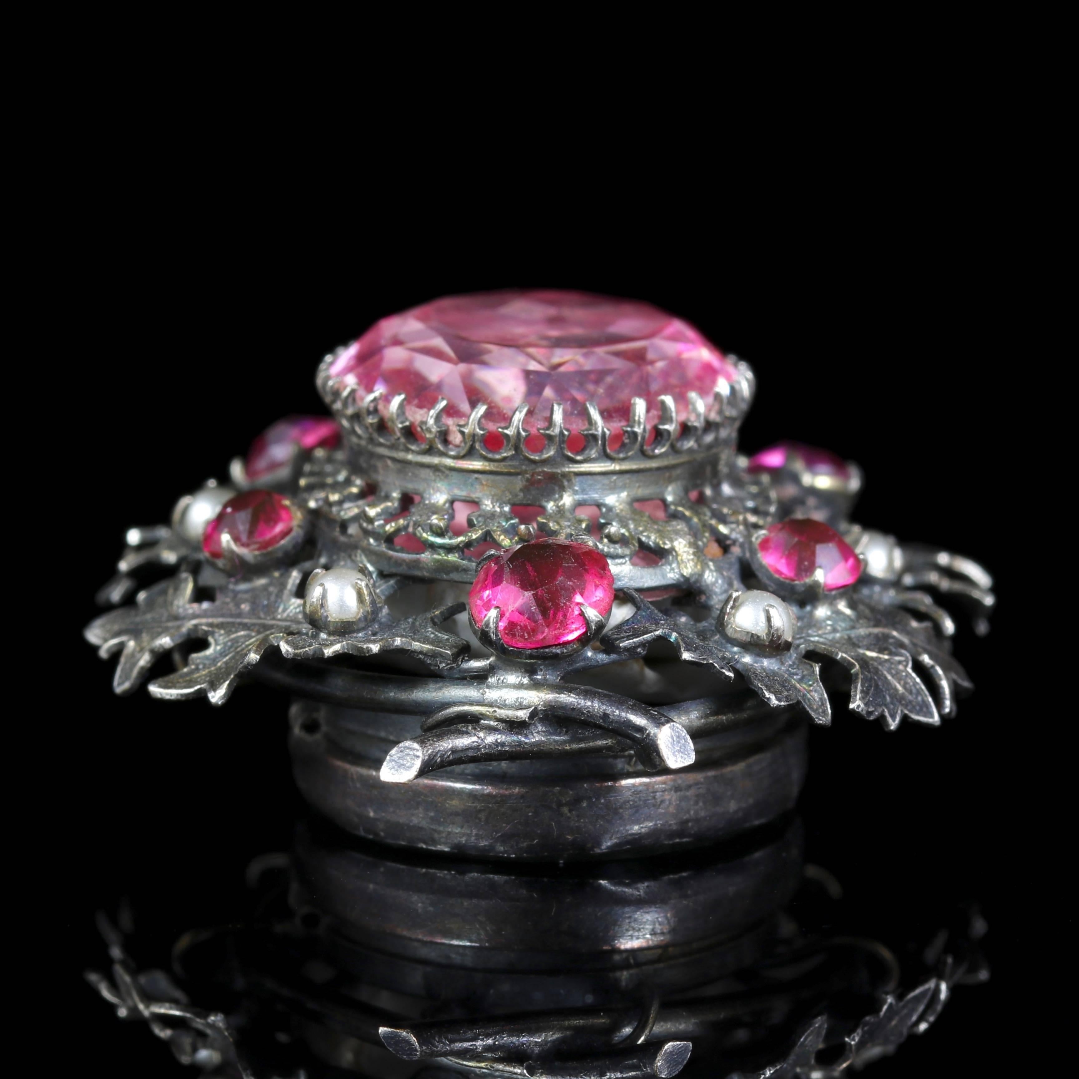 Women's Antique  Pink Paste Silver Locket Pendant