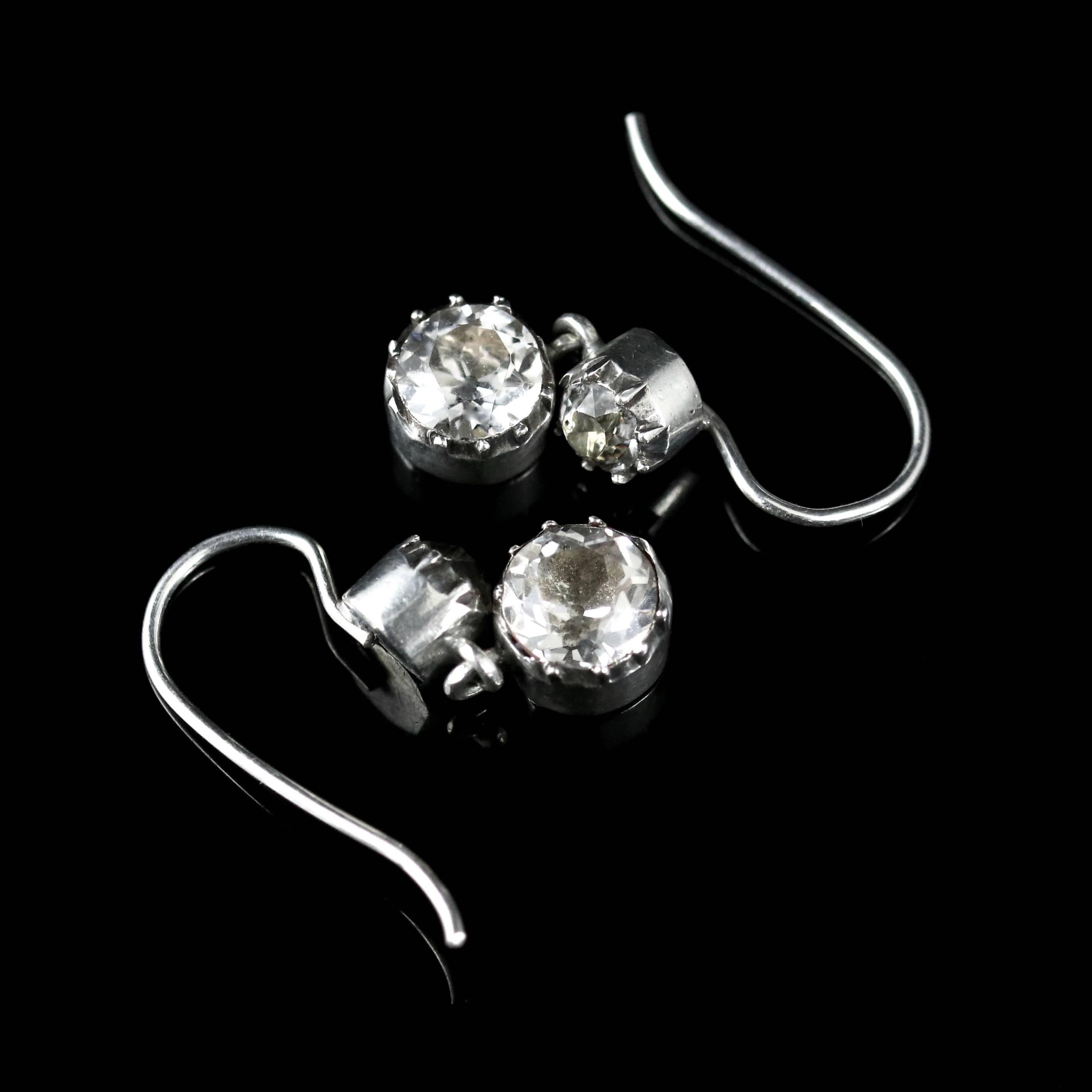 Women's Antique Georgian Earrings Double Drop Sterling Silver