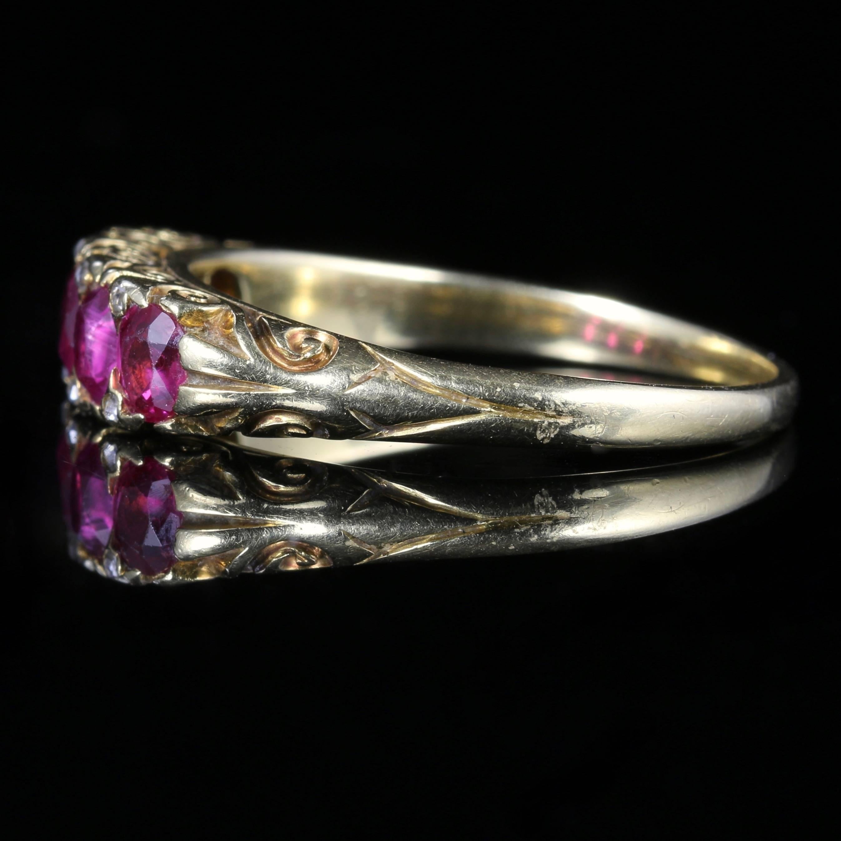 Antique Victorian Burmese Ruby Diamond Ring, 18 Carat Gold, Certified 1