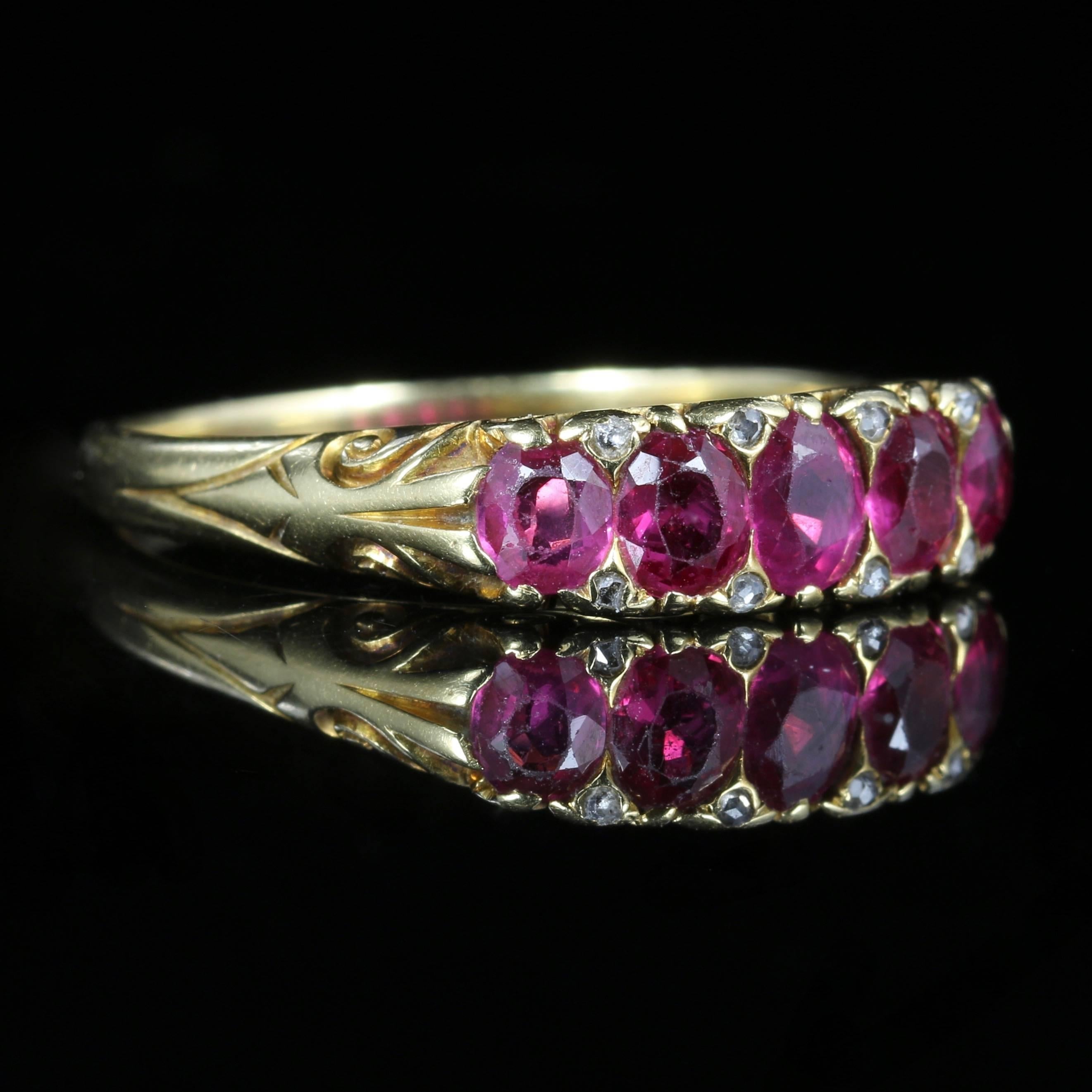 Women's Antique Victorian Burmese Ruby Diamond Ring, 18 Carat Gold, Certified