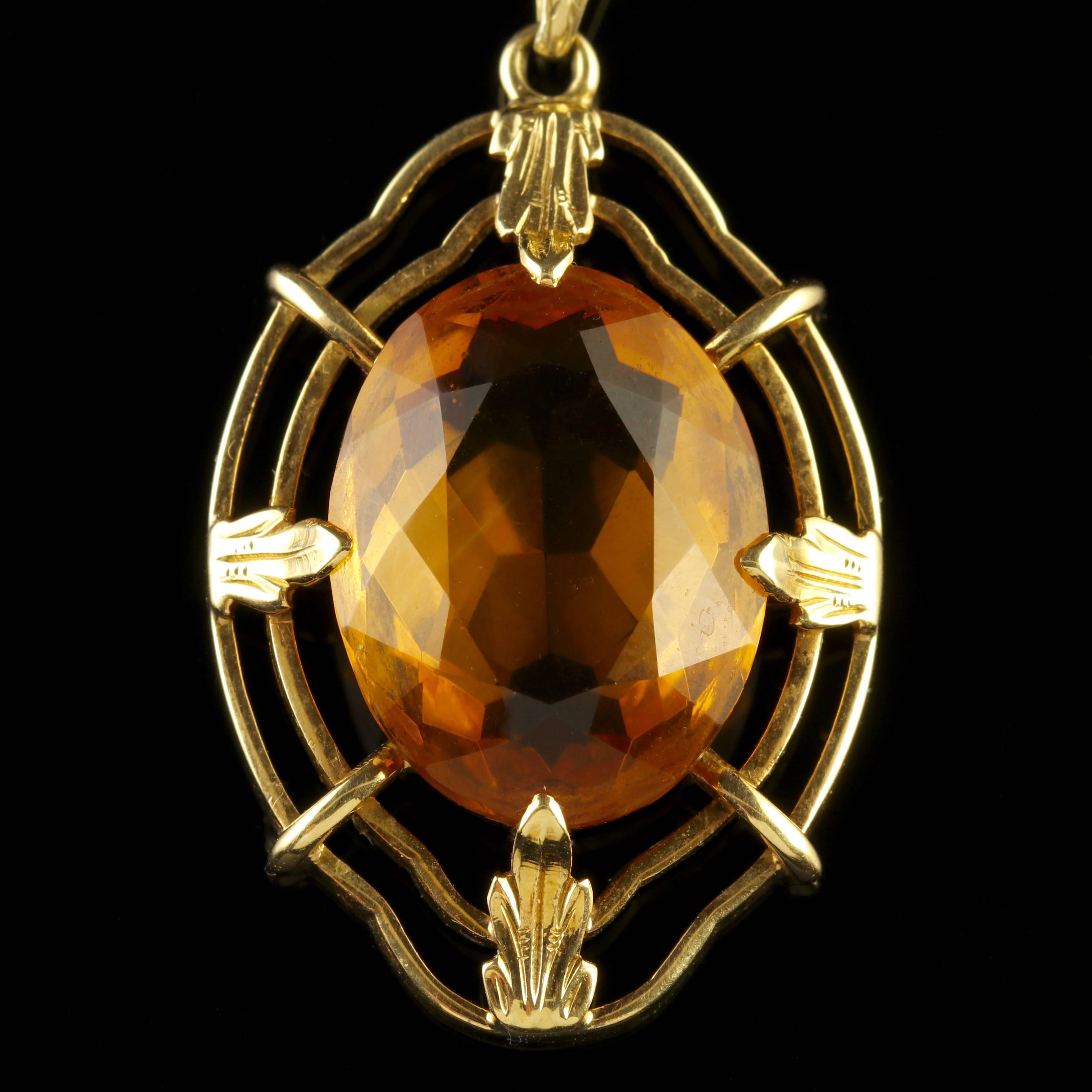 This beautiful 14ct Yellow Gold pendant and chain is circa 1950.

The stunning pendant is set with a large 12ct Citrine in the centre. 

Citrine’s sparkle and have a crisp, radiant quality about them. 

The name Citrine is derived from the colour -