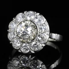 Antique Edwardian Diamond Cluster Ring 18 Carat White Gold 2.60 Carat