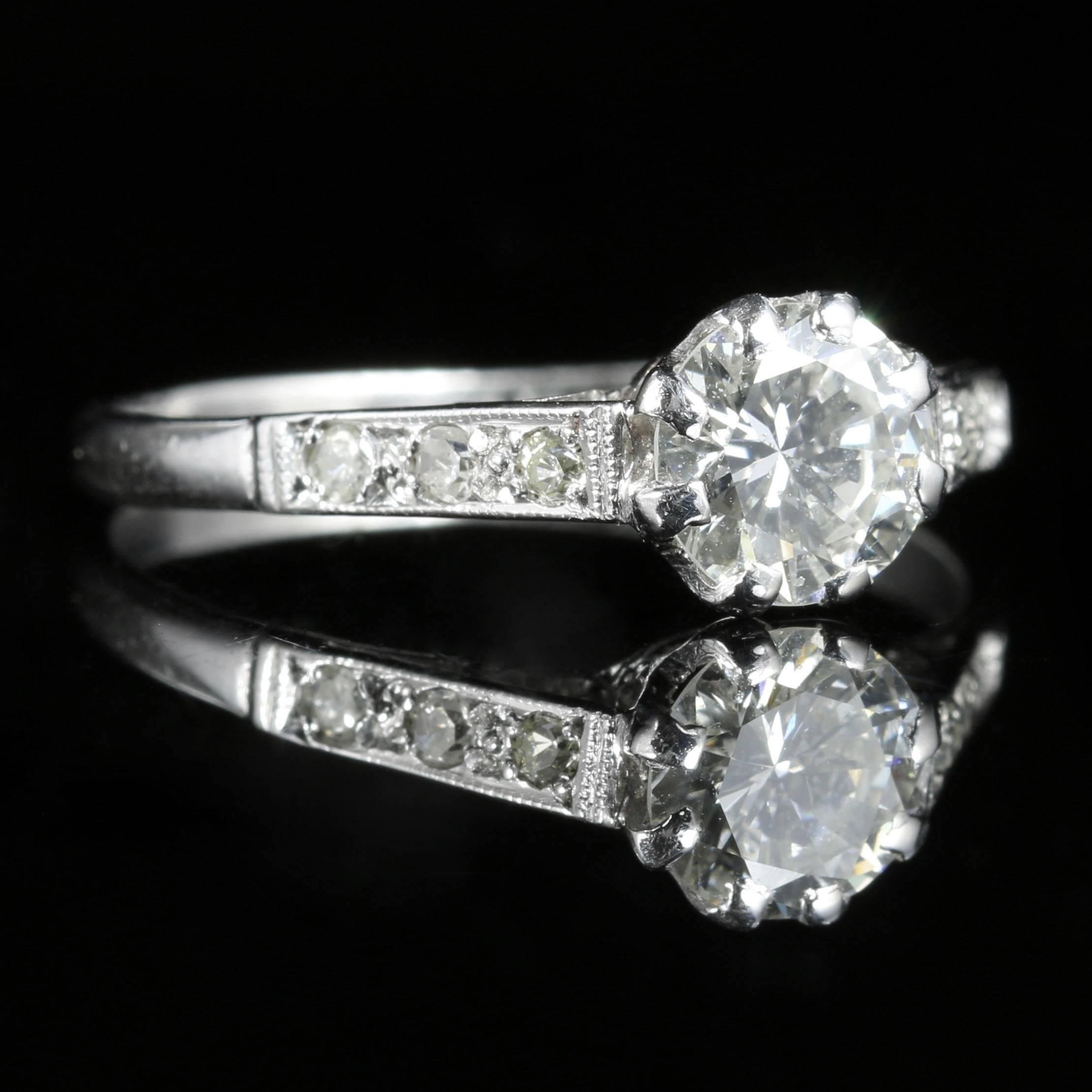 Women's Antique Edwardian Diamond Solitaire circa 1910 Platinum Engagement Ring For Sale