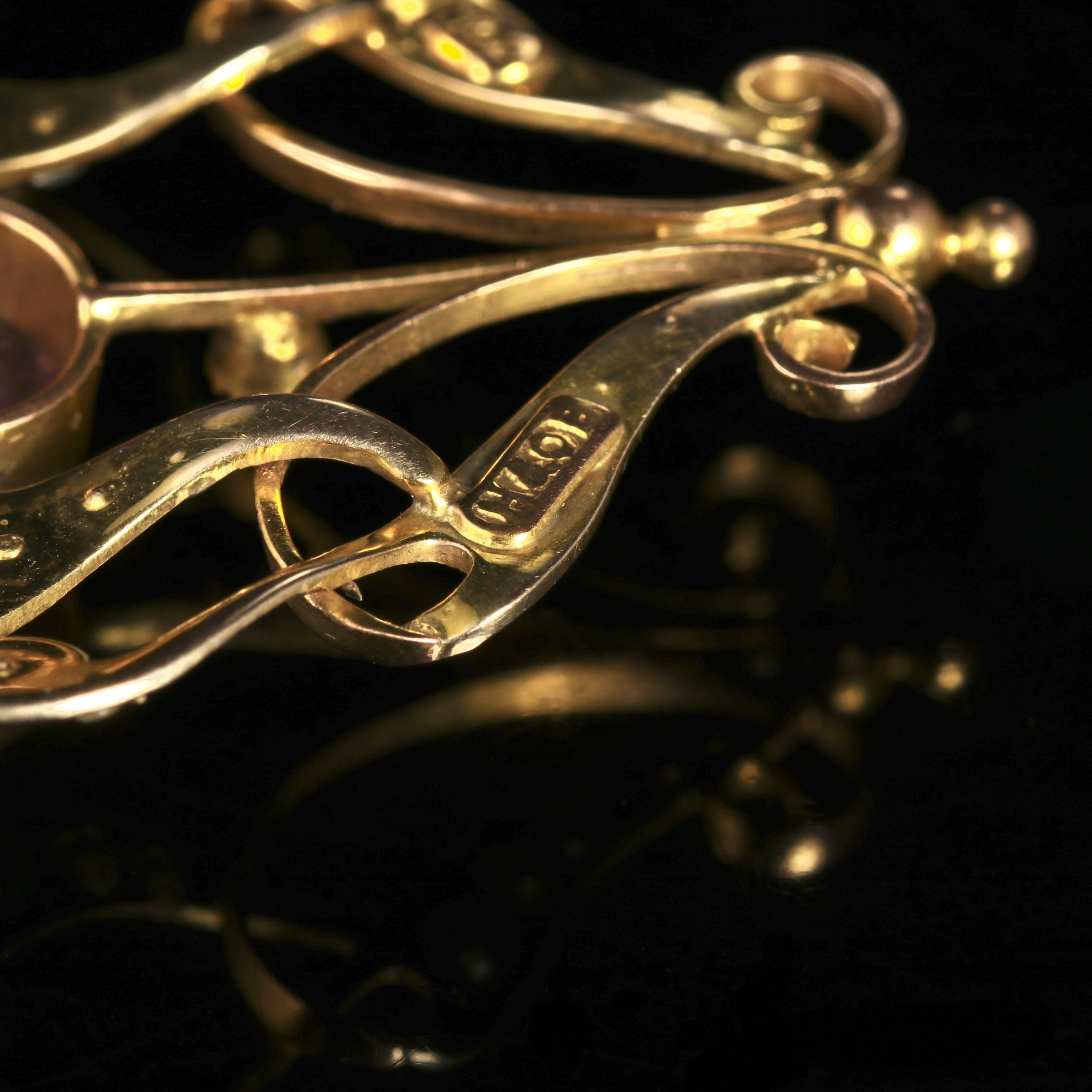 Women's Antique Victorian Amethyst Pearl Pendant Gold Brooch