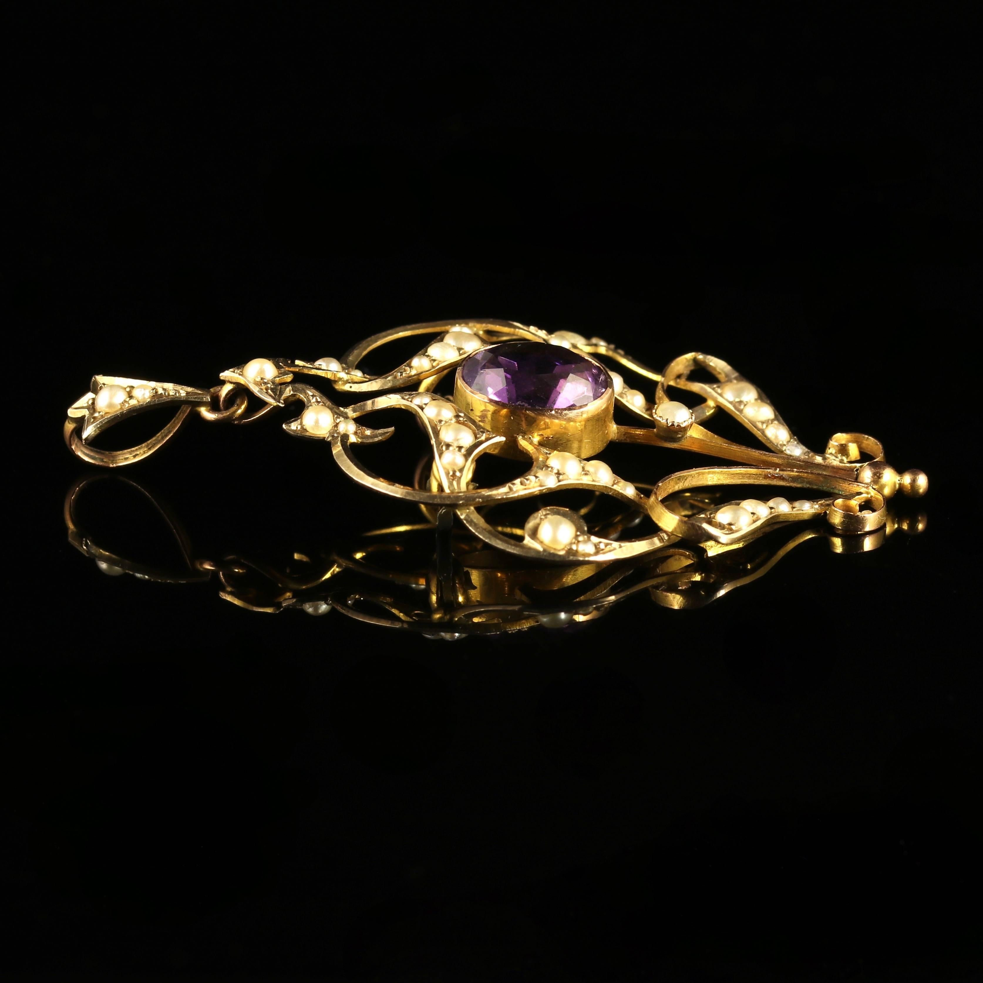 Antique Victorian Amethyst Pearl Pendant Gold Brooch In Excellent Condition In Lancaster, Lancashire