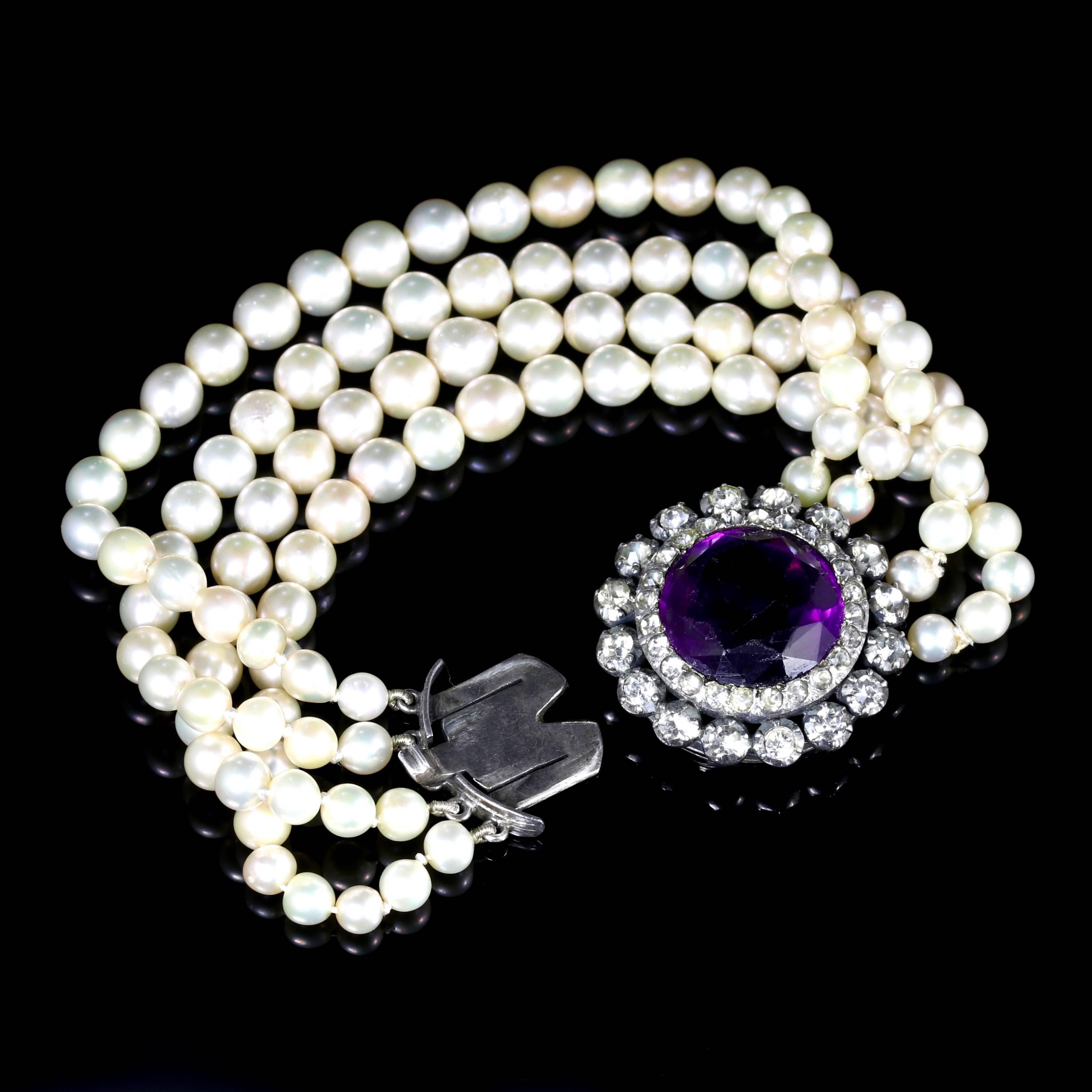 Antique Georgian Pearl Amethyst Paste Bracelet, circa 1800 2