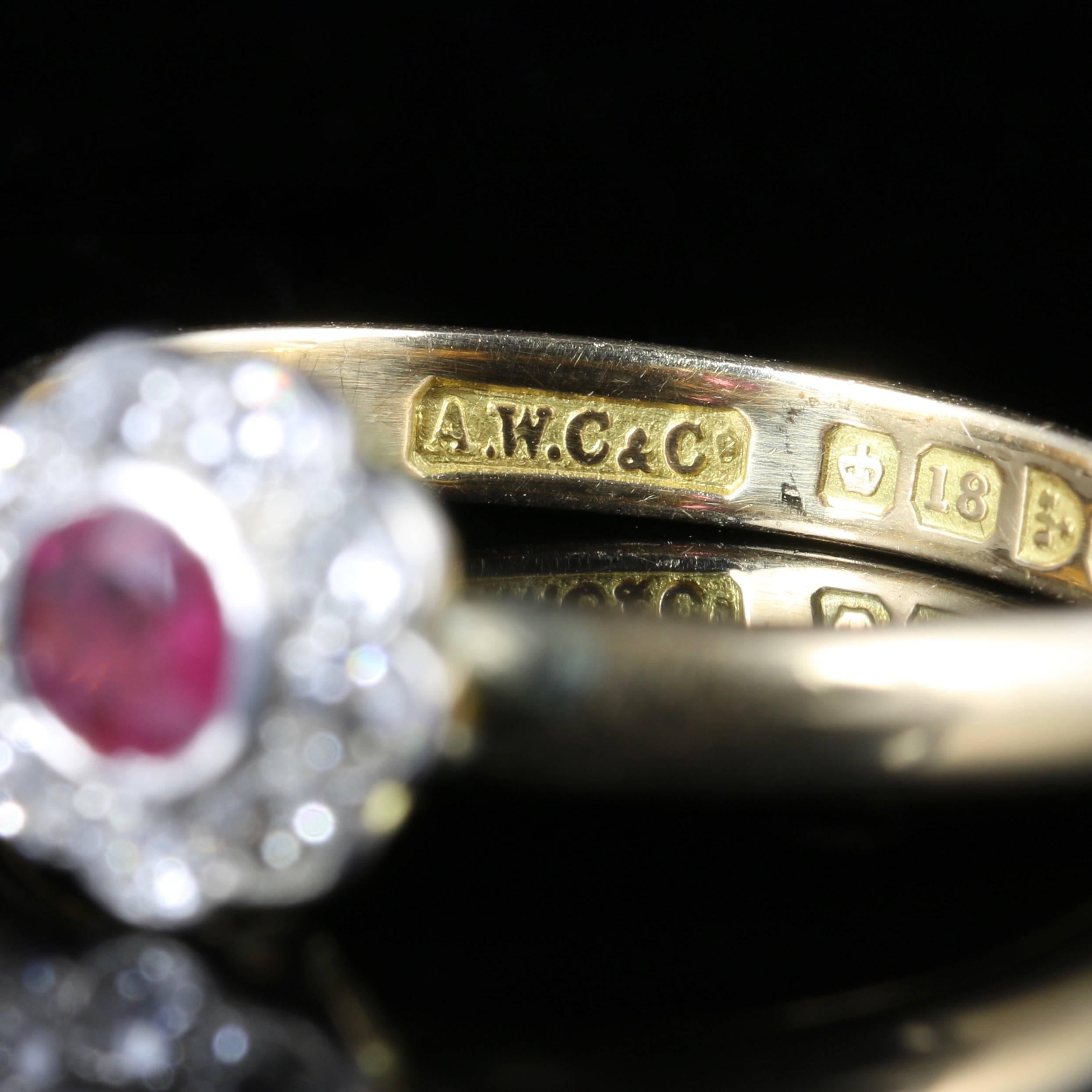 Victorian Antique Ruby Diamond 18 Carat Gold Dated Chester, 1903 Engagement Ring
