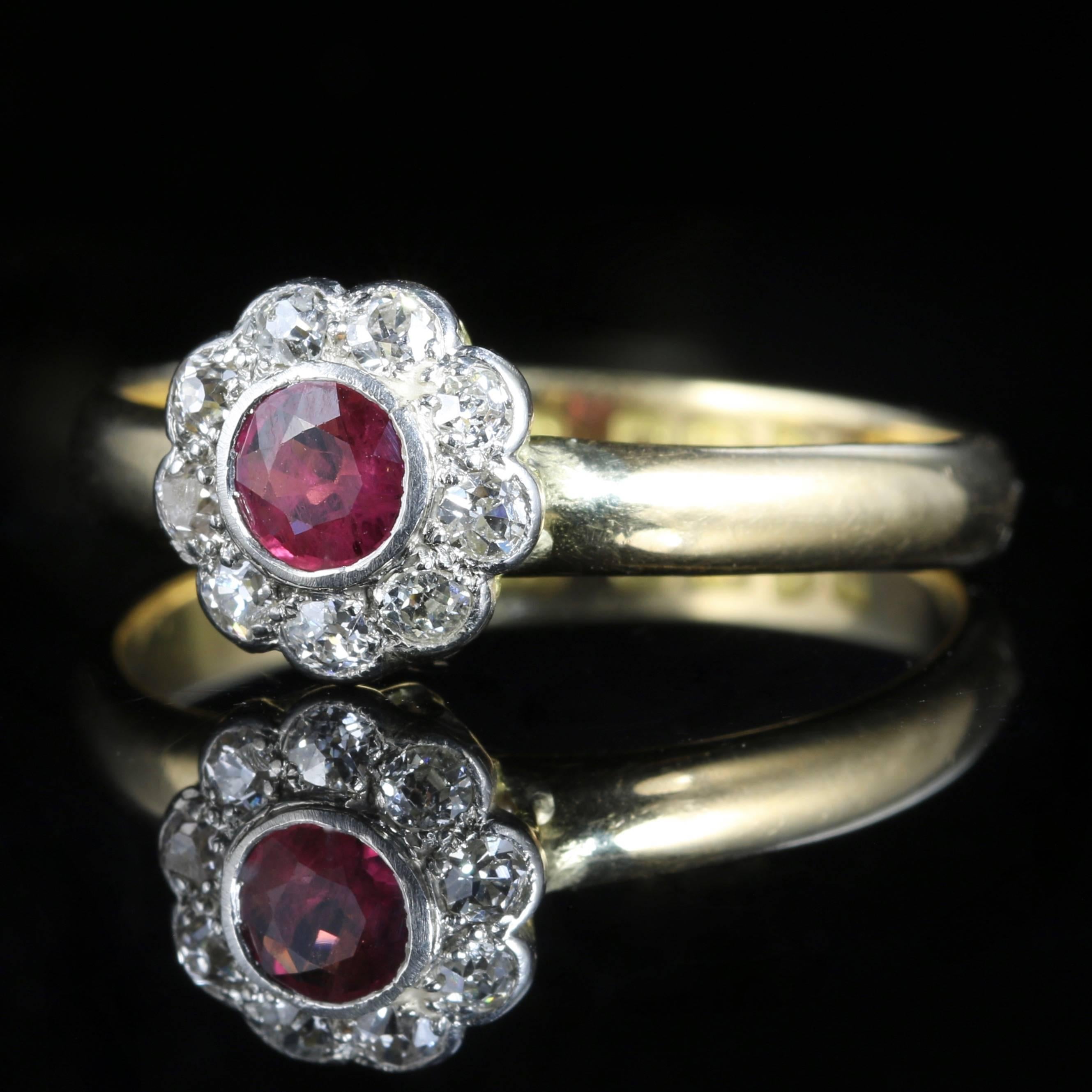 This beautiful Victorian ring is set with the most fabulous Ruby and old cut Diamonds.

The central Ruby is 0.25ct surrounded by old cut Diamonds

Each Diamond is 0.08ct in size, making it 0.64ct of Diamonds in total.

The Ruby is considered to be