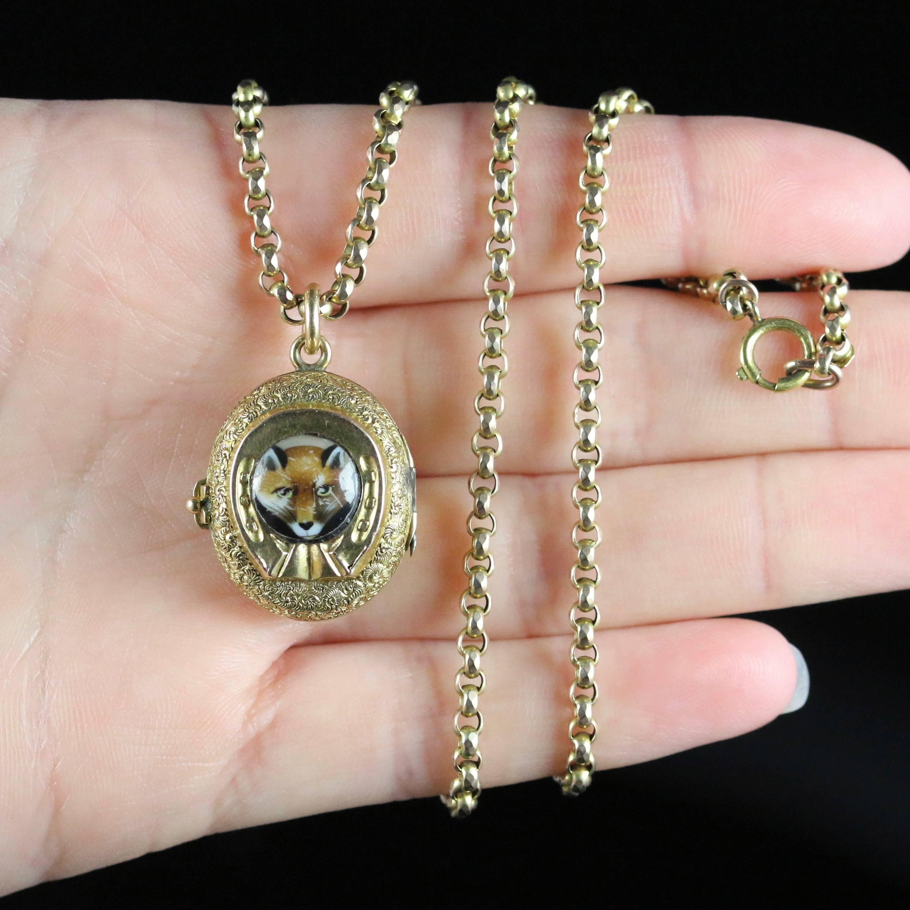 Antique Victorian Fox Hunting Necklace Gold Locket and Chain, circa 1900 5