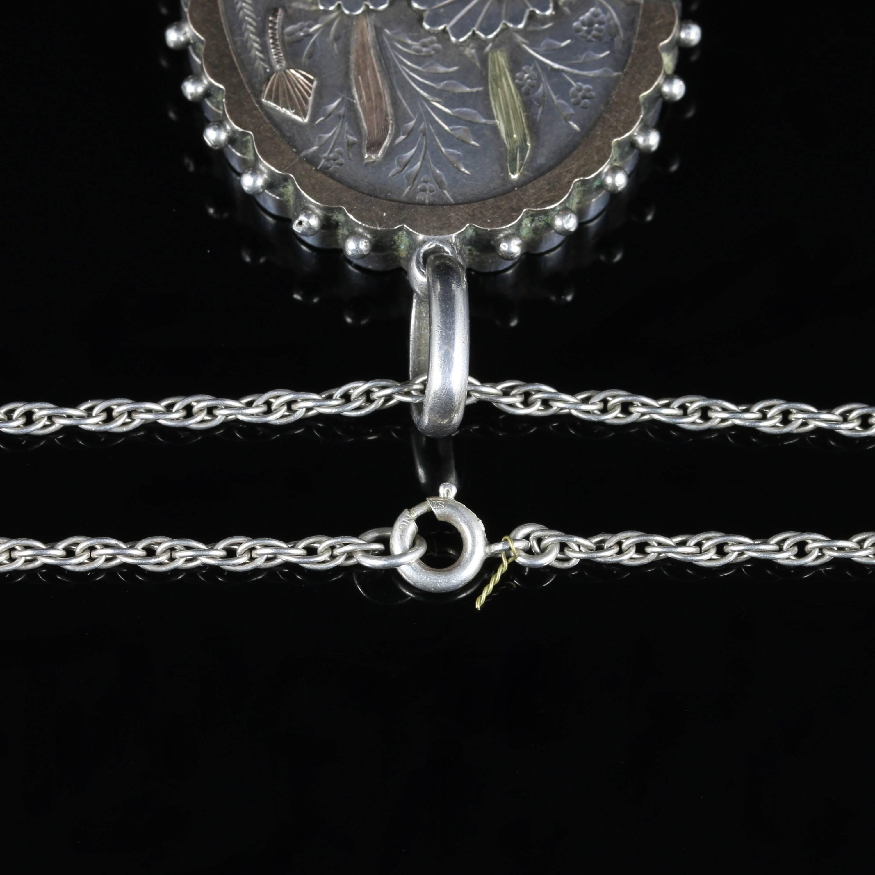 Antique Victorian Silver Gold Locket Necklace, circa 1900 1