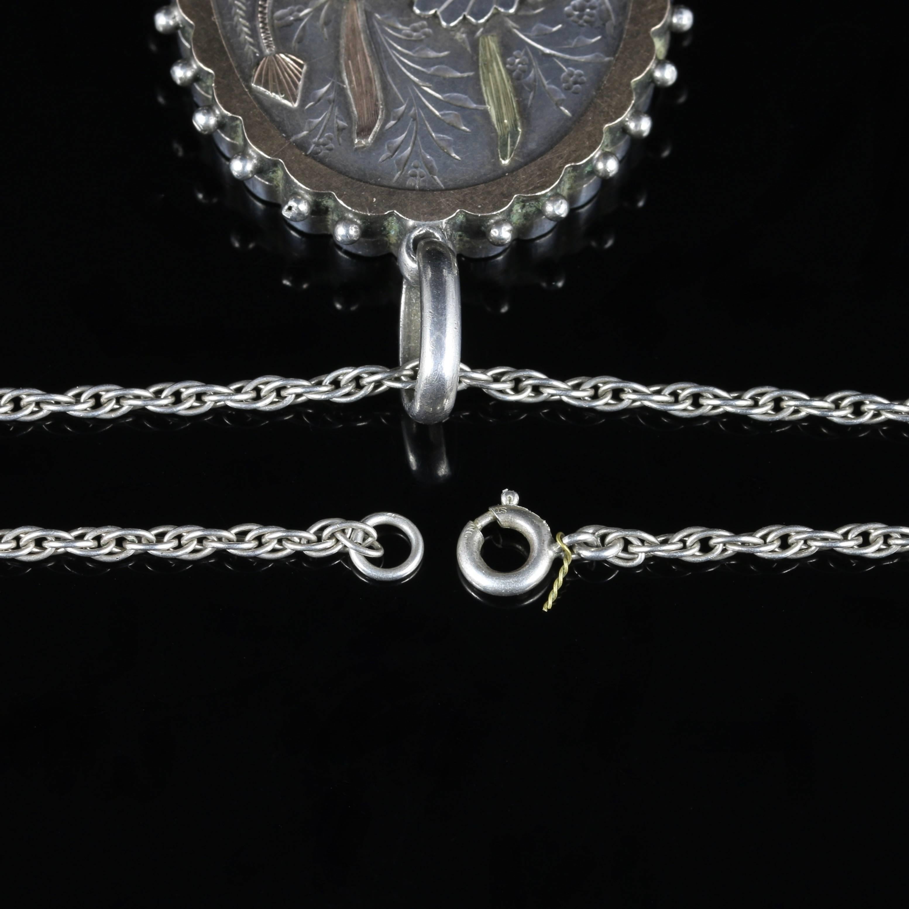 Antique Victorian Silver Gold Locket Necklace, circa 1900 2